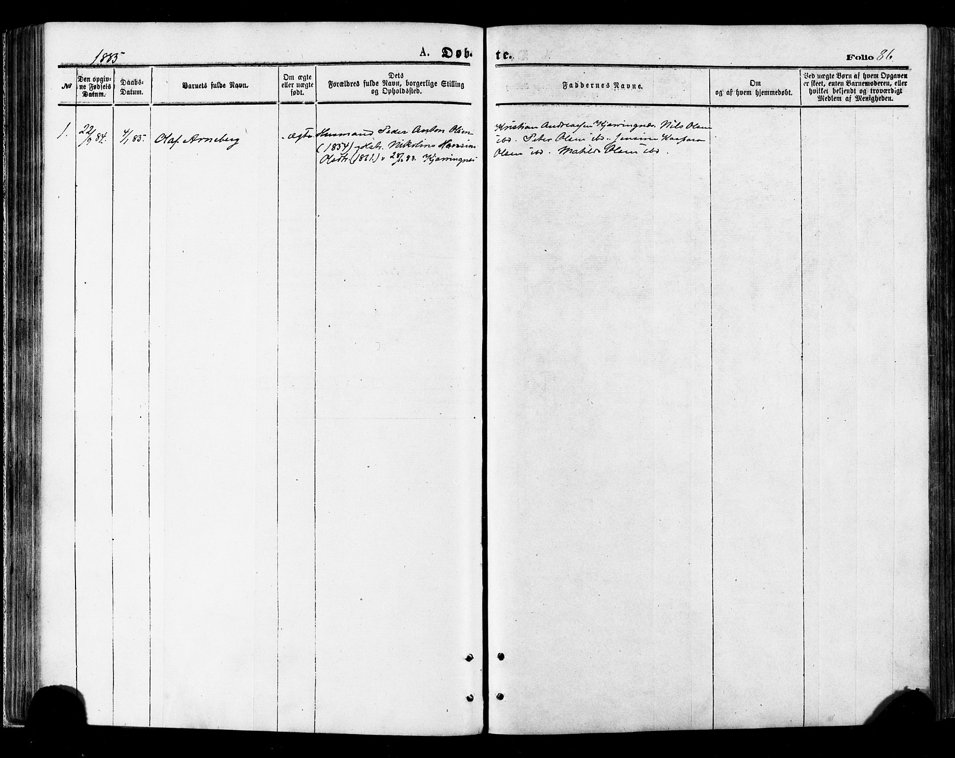 Ministerialprotokoller, klokkerbøker og fødselsregistre - Nordland, SAT/A-1459/895/L1370: Ministerialbok nr. 895A05, 1873-1884, s. 86