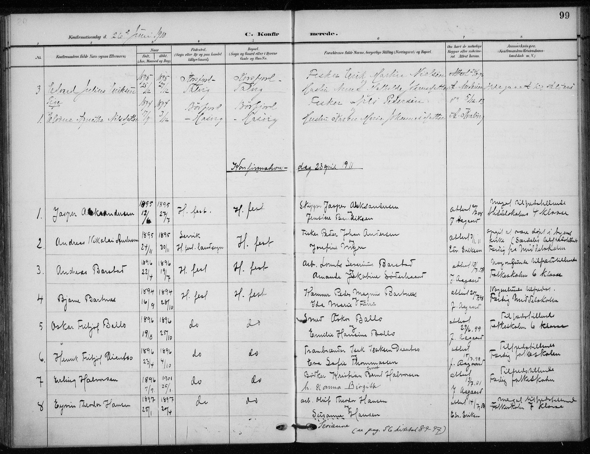 Hammerfest sokneprestkontor, SATØ/S-1347/H/Ha/L0014.kirke: Ministerialbok nr. 14, 1906-1916, s. 99