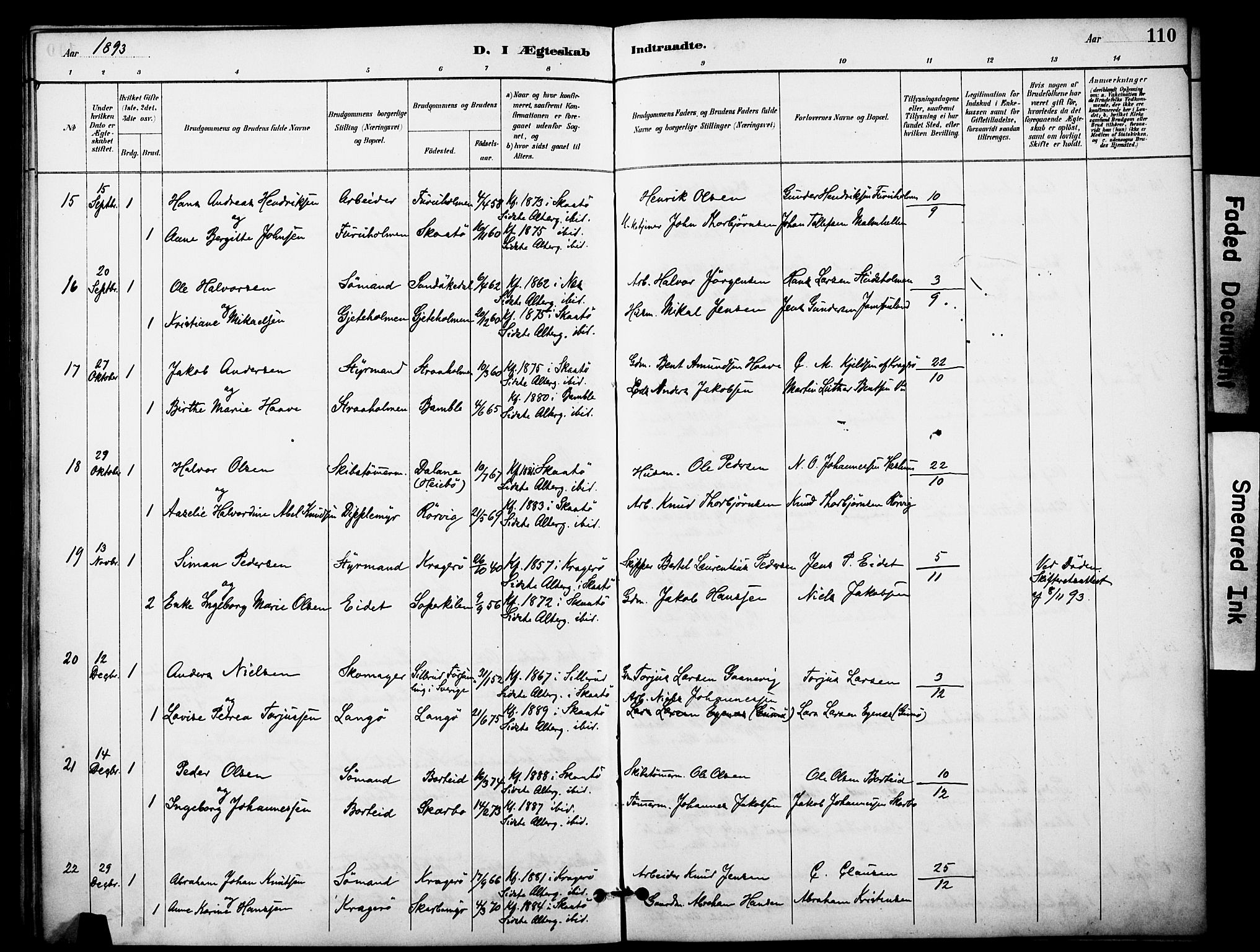 Skåtøy kirkebøker, AV/SAKO-A-304/F/Fa/L0003: Ministerialbok nr. I 3, 1884-1899, s. 110