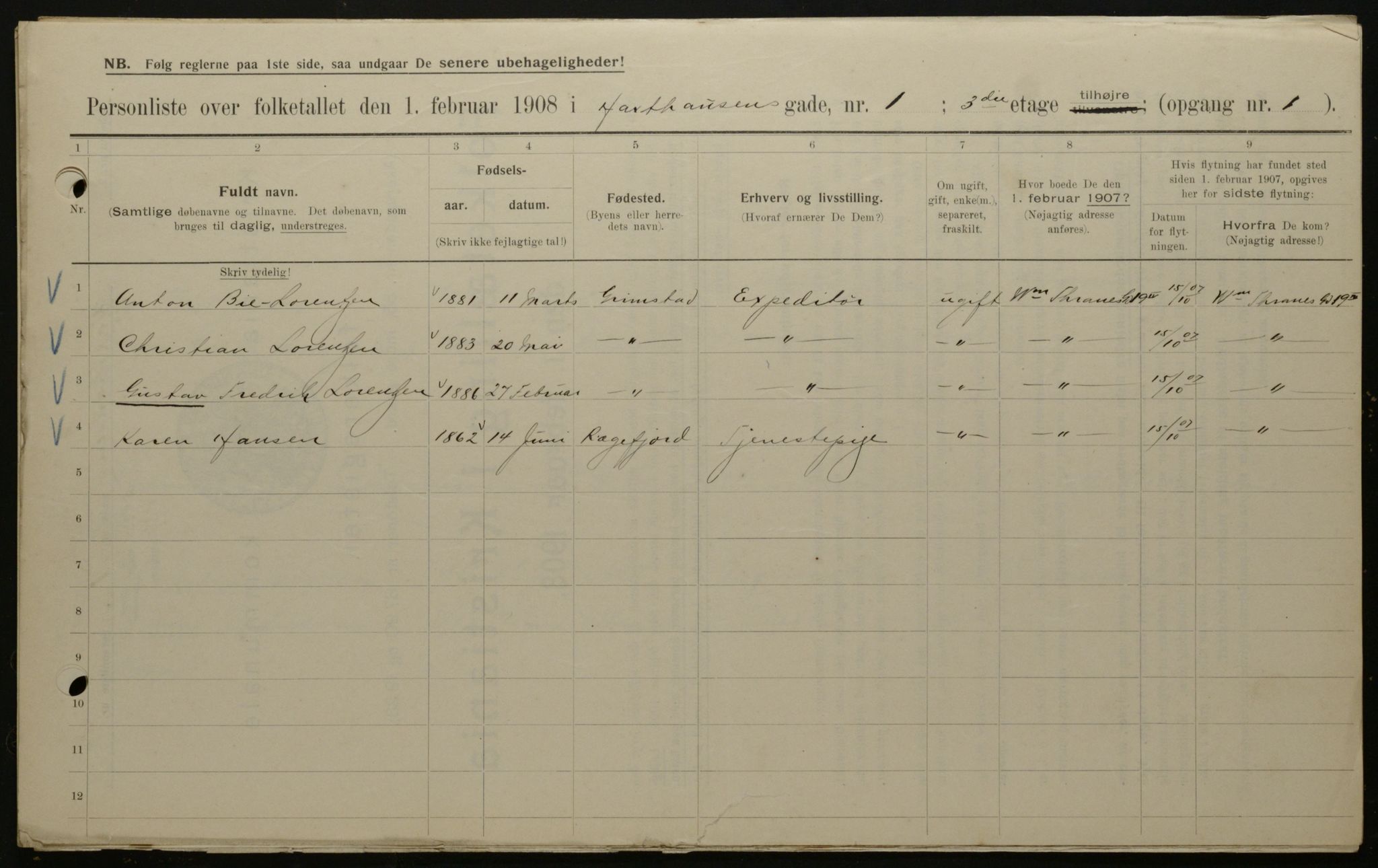OBA, Kommunal folketelling 1.2.1908 for Kristiania kjøpstad, 1908, s. 32021