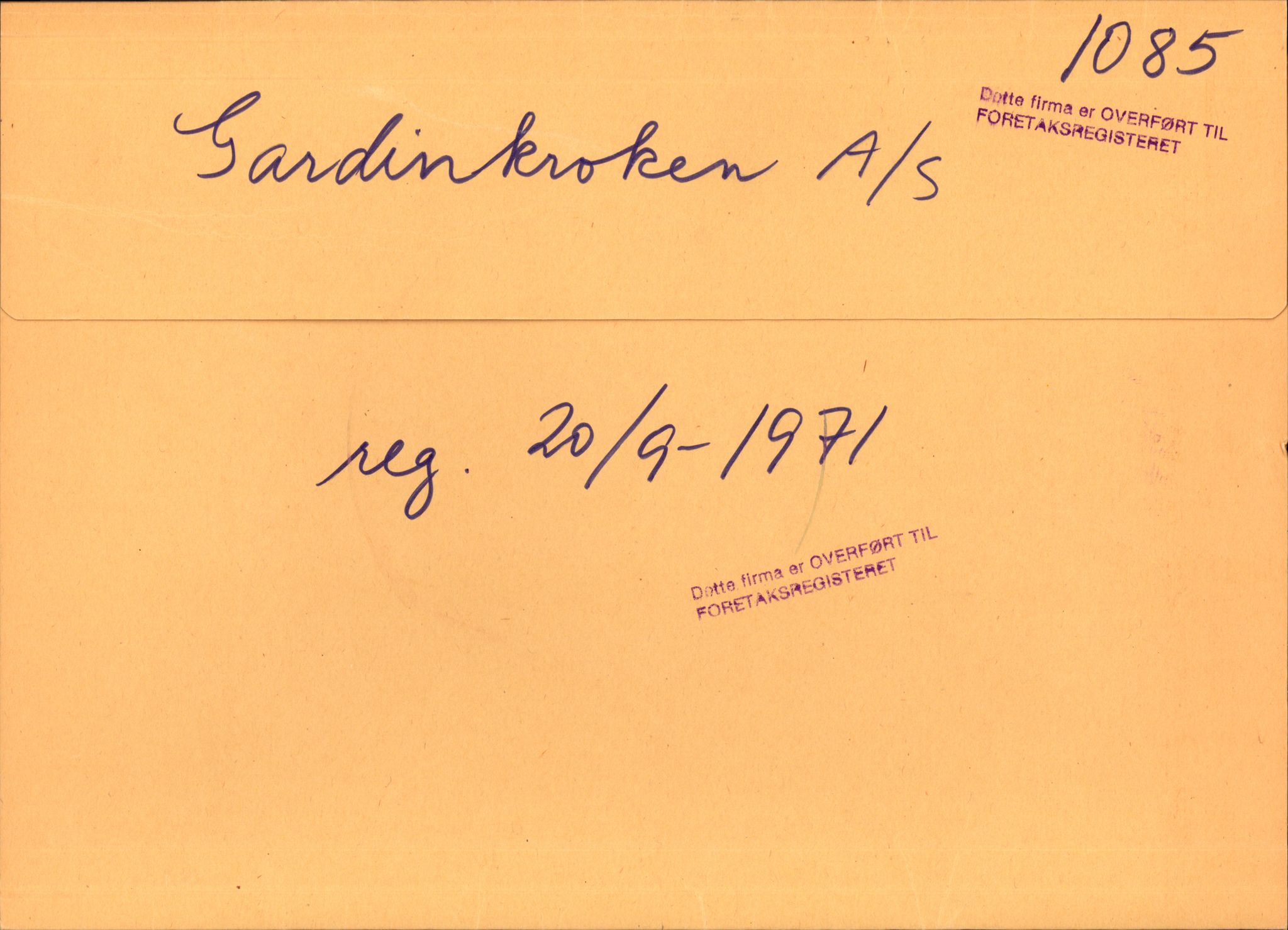 Stavanger byfogd, AV/SAST-A-101408/002/J/Jd/Jde/L0061: Registreringsmeldinger og bilag. Aksjeselskap, 1085-1121, 1971-1972, s. 1