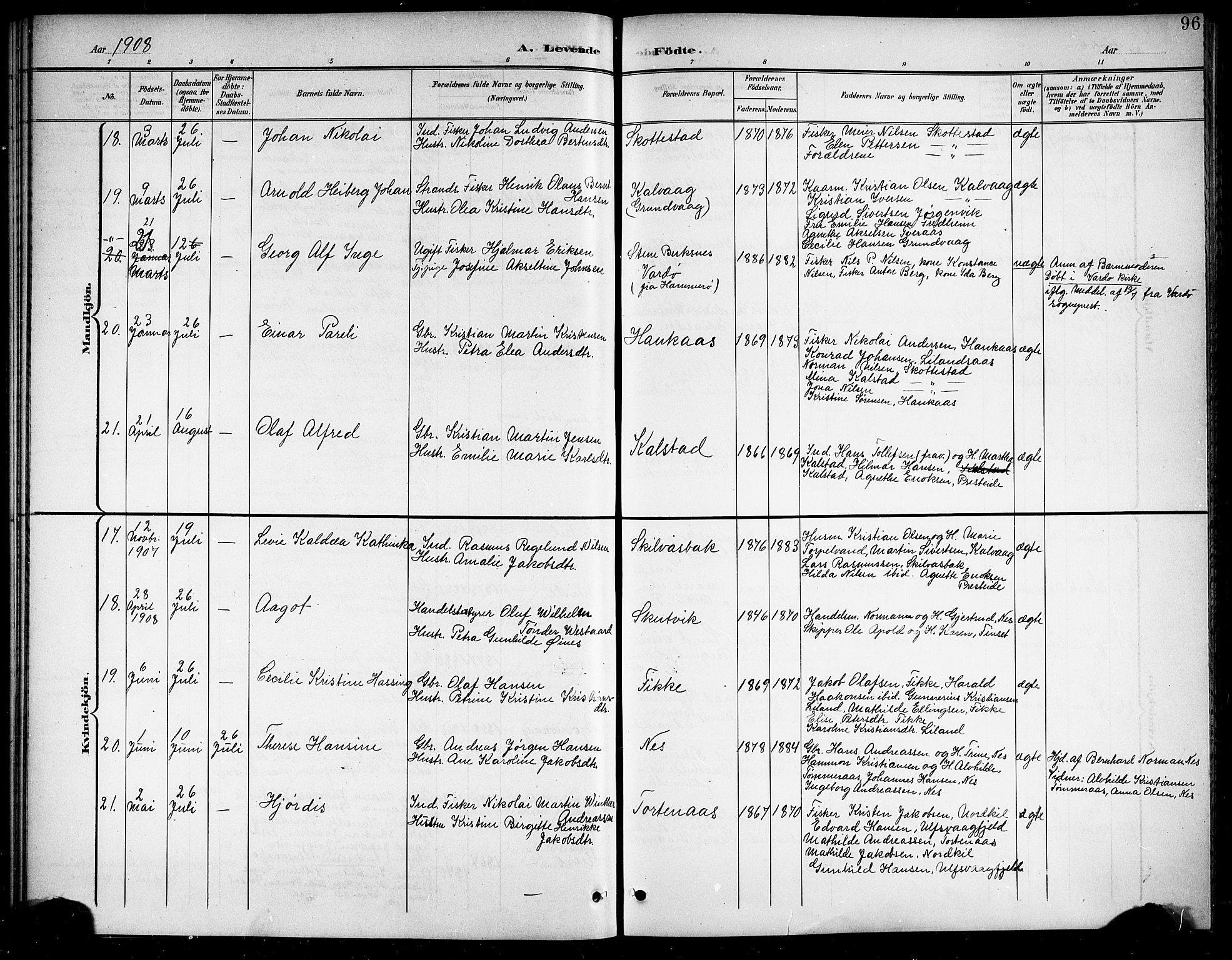 Ministerialprotokoller, klokkerbøker og fødselsregistre - Nordland, AV/SAT-A-1459/859/L0860: Klokkerbok nr. 859C06, 1899-1909, s. 96