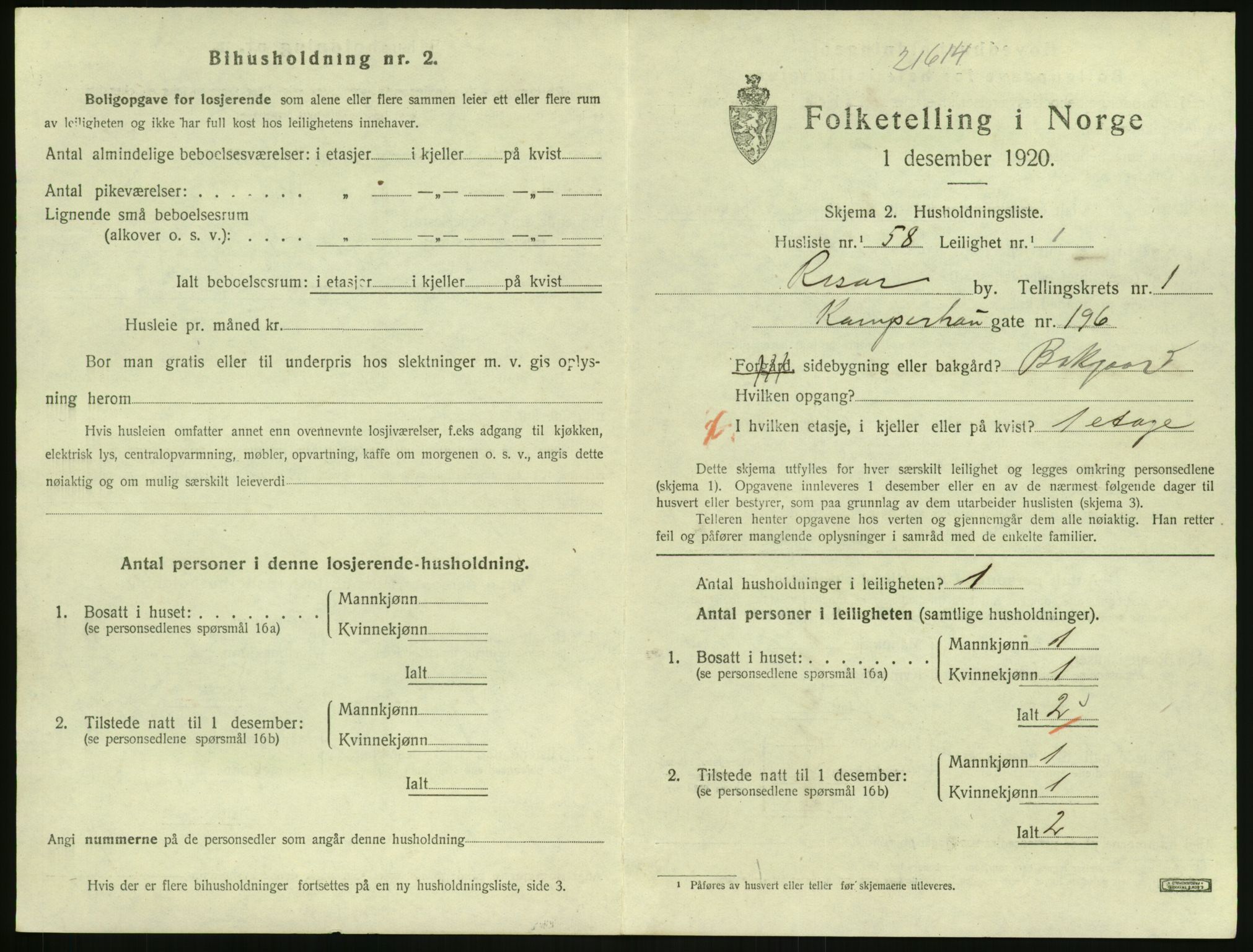 SAK, Folketelling 1920 for 0901 Risør kjøpstad, 1920, s. 1479