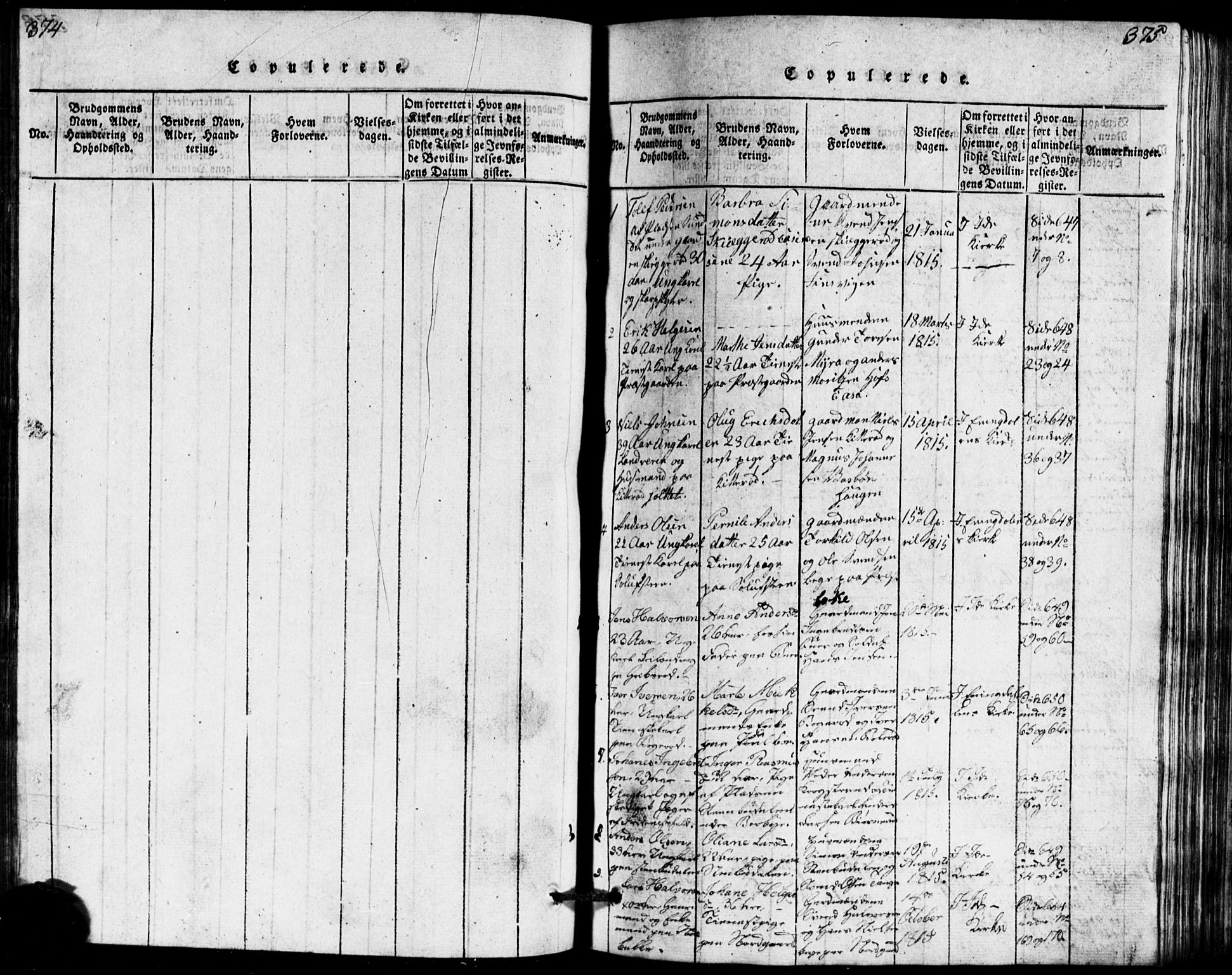Idd prestekontor Kirkebøker, AV/SAO-A-10911/G/Ga/L0001: Klokkerbok nr. I 1, 1815-1826, s. 374-375