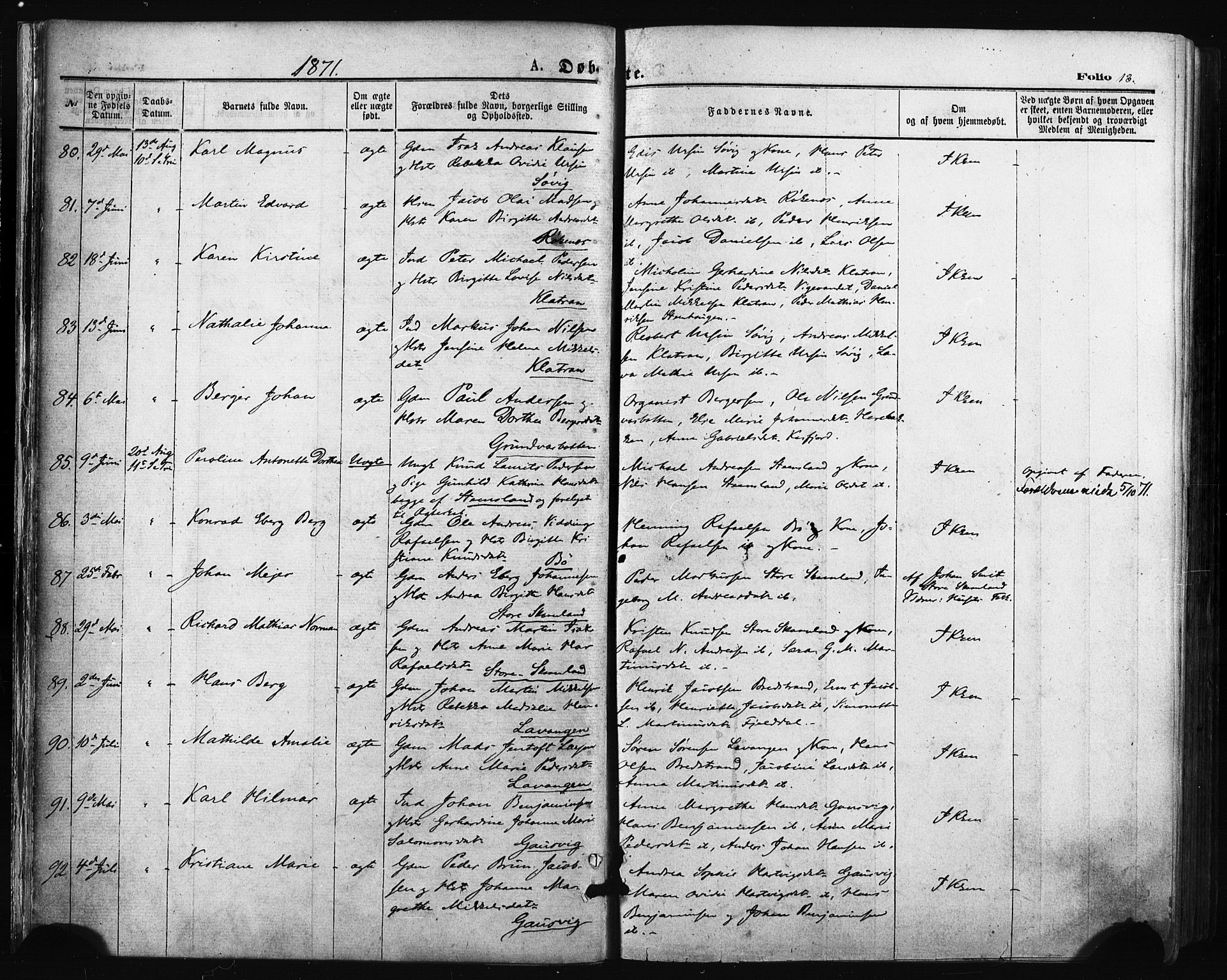 Trondenes sokneprestkontor, AV/SATØ-S-1319/H/Ha/L0013kirke: Ministerialbok nr. 13, 1870-1878, s. 13