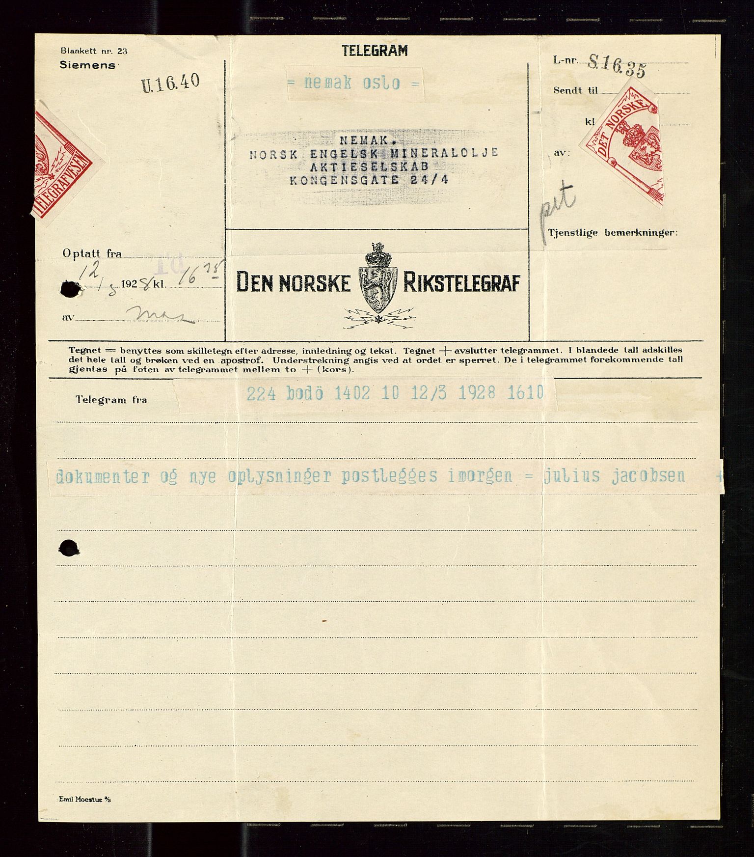 Pa 1521 - A/S Norske Shell, AV/SAST-A-101915/E/Ea/Eaa/L0023: Sjefskorrespondanse, 1928, s. 5