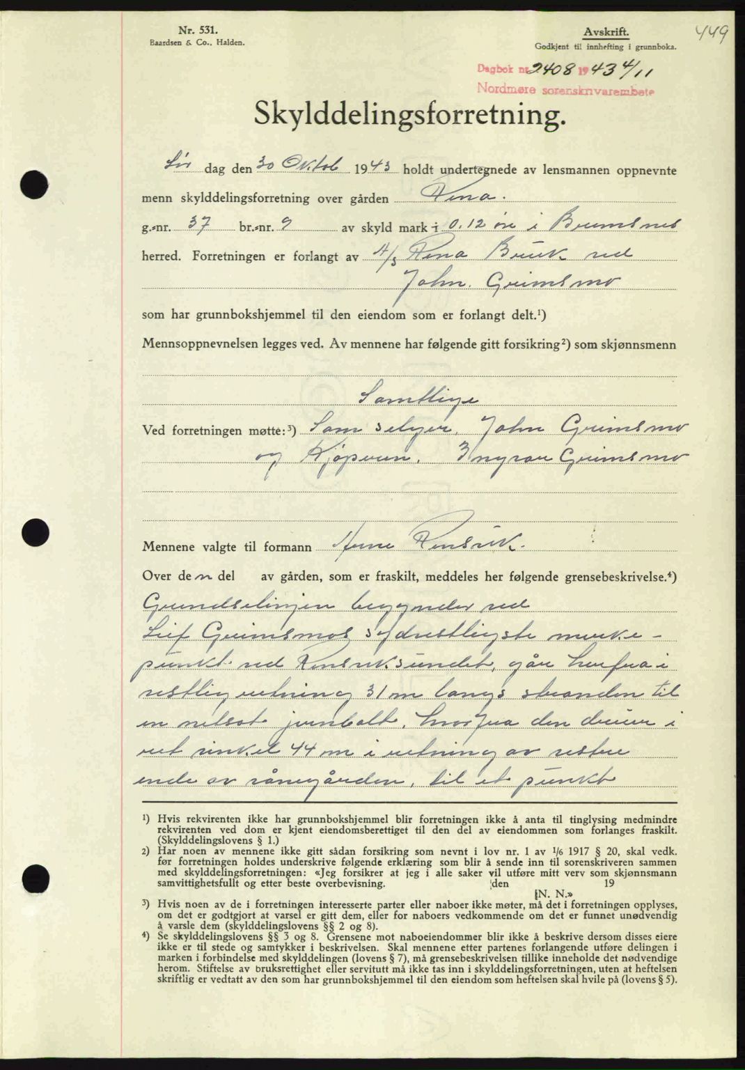 Nordmøre sorenskriveri, SAT/A-4132/1/2/2Ca: Pantebok nr. A96, 1943-1944, Dagboknr: 2408/1943