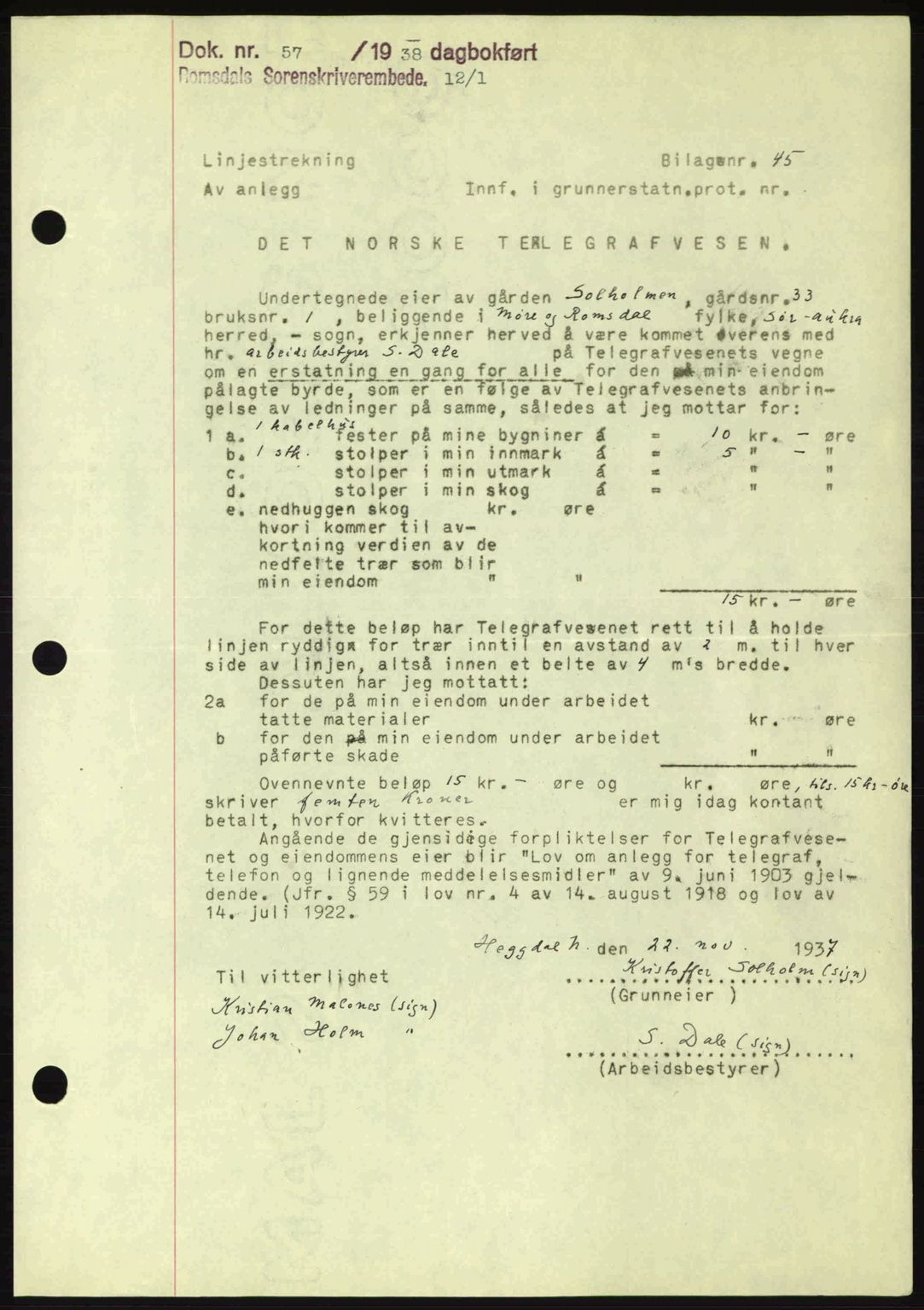 Romsdal sorenskriveri, SAT/A-4149/1/2/2C: Pantebok nr. A4, 1937-1938, Dagboknr: 57/1938