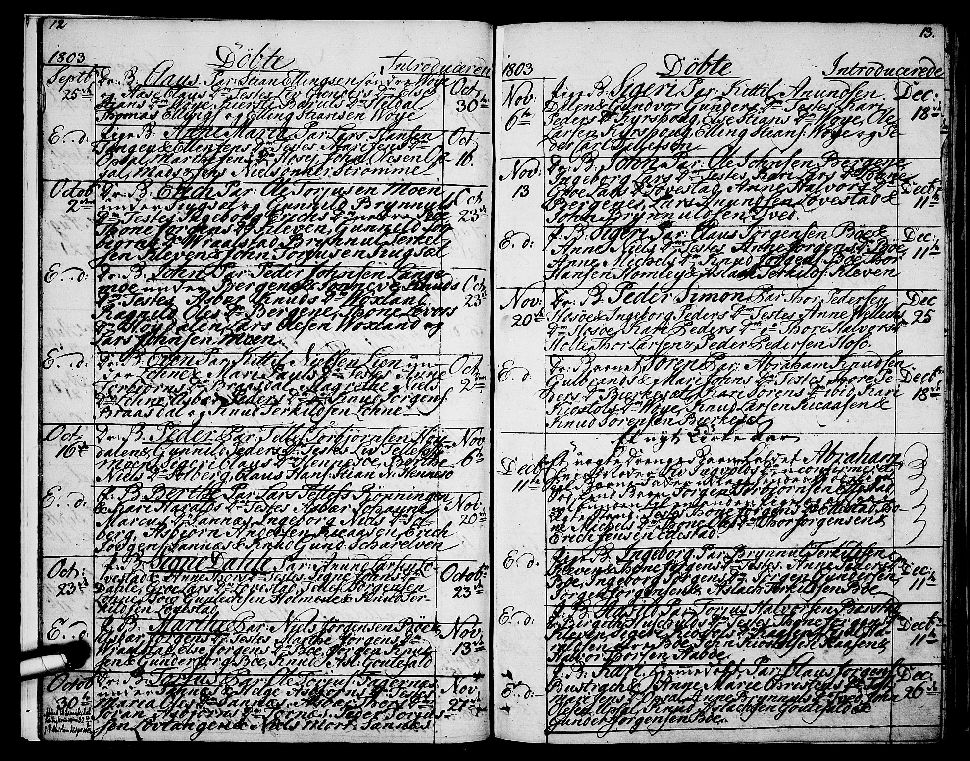 Drangedal kirkebøker, AV/SAKO-A-258/F/Fa/L0004: Ministerialbok nr. 4, 1802-1814, s. 12-13