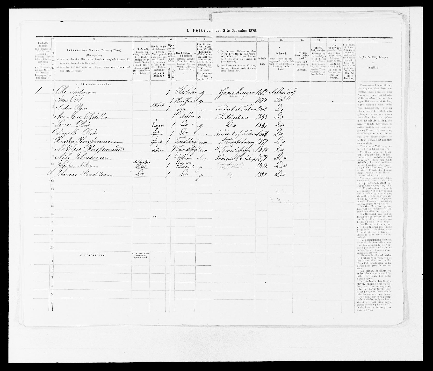 SAB, Folketelling 1875 for 1431P Jølster prestegjeld, 1875, s. 535