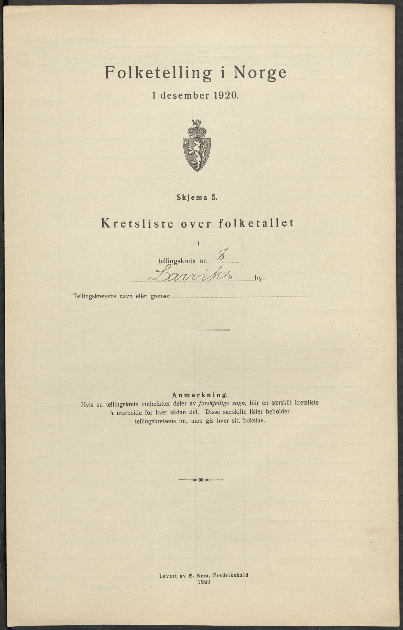 SAKO, Folketelling 1920 for 0707 Larvik kjøpstad, 1920, s. 46