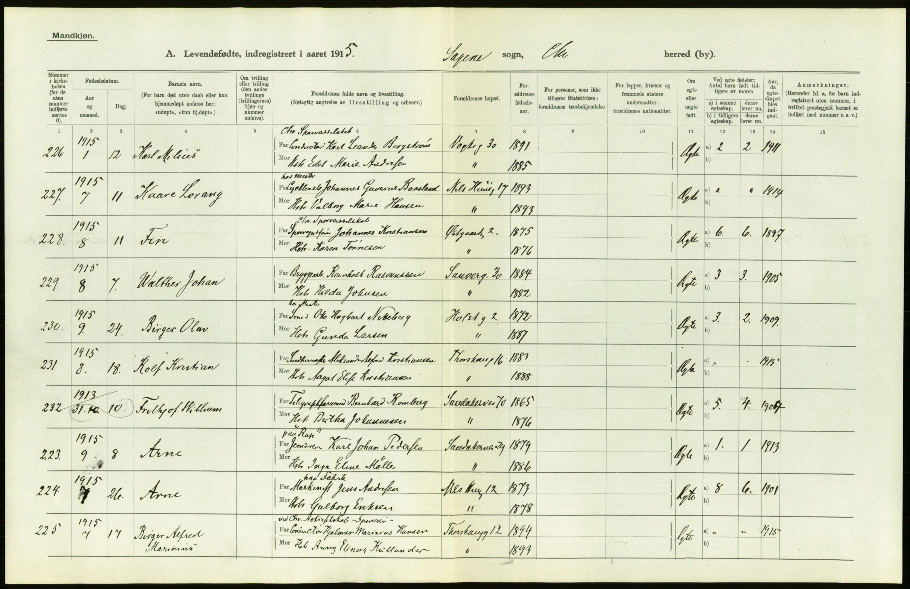 Statistisk sentralbyrå, Sosiodemografiske emner, Befolkning, AV/RA-S-2228/D/Df/Dfb/Dfbe/L0007: Kristiania: Levendefødte menn og kvinner., 1915, s. 610