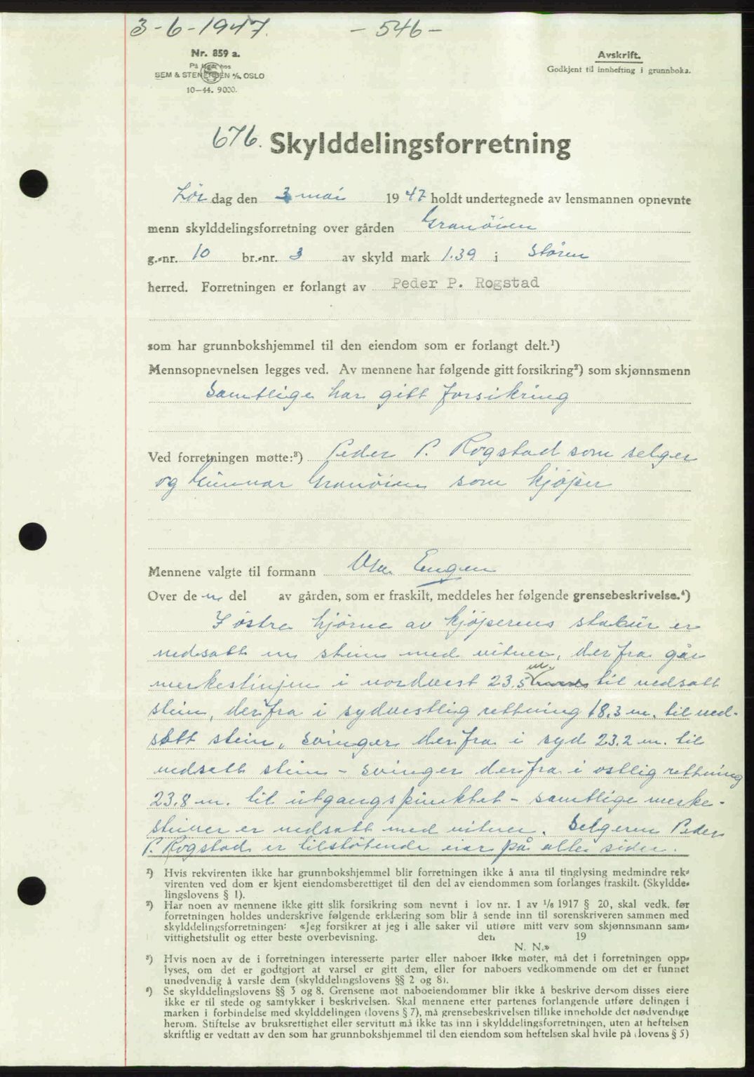 Gauldal sorenskriveri, SAT/A-0014/1/2/2C: Pantebok nr. A3, 1947-1947, Dagboknr: 676/1947