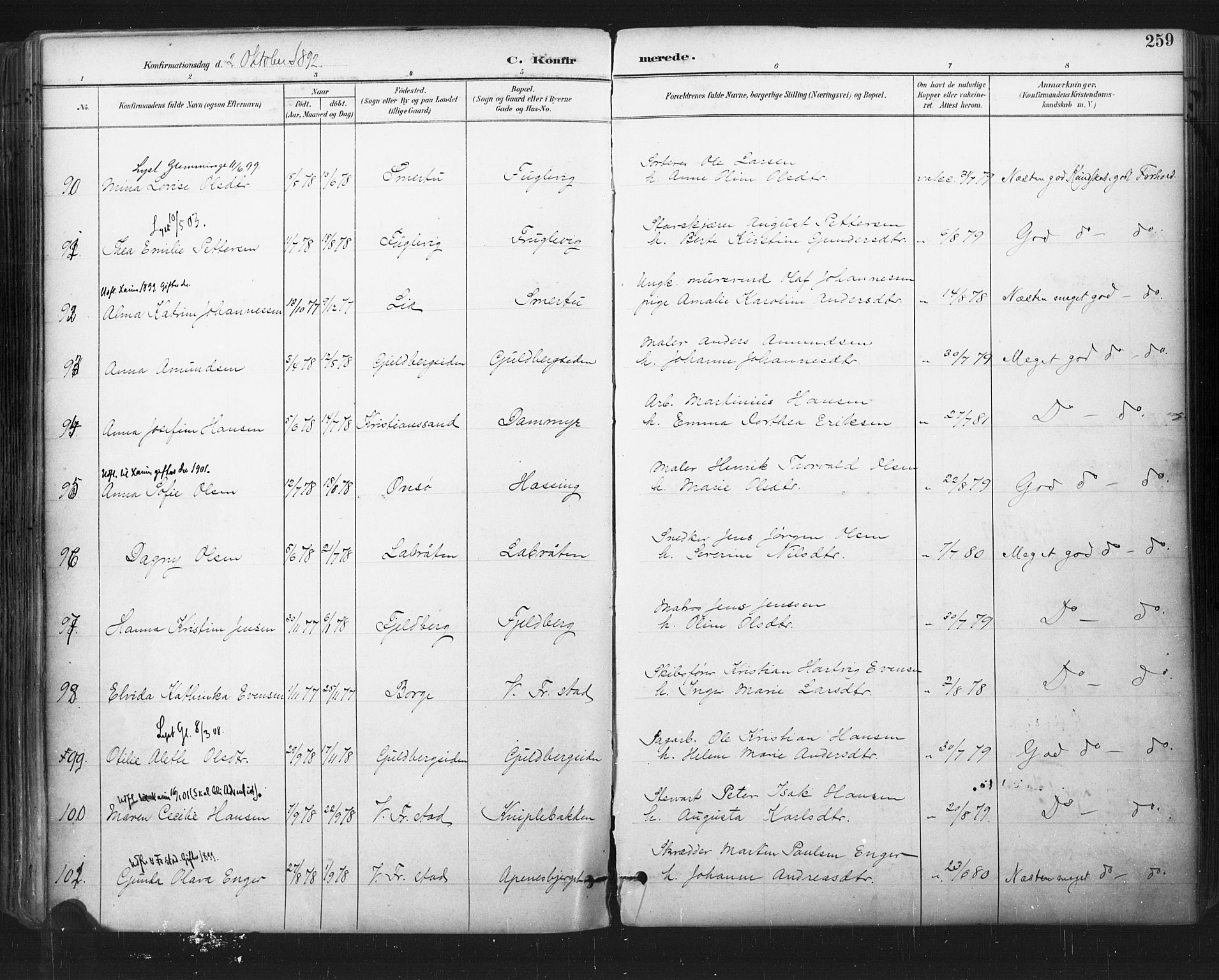 Glemmen prestekontor Kirkebøker, AV/SAO-A-10908/F/Fa/L0013: Ministerialbok nr. 13, 1892-1907, s. 259