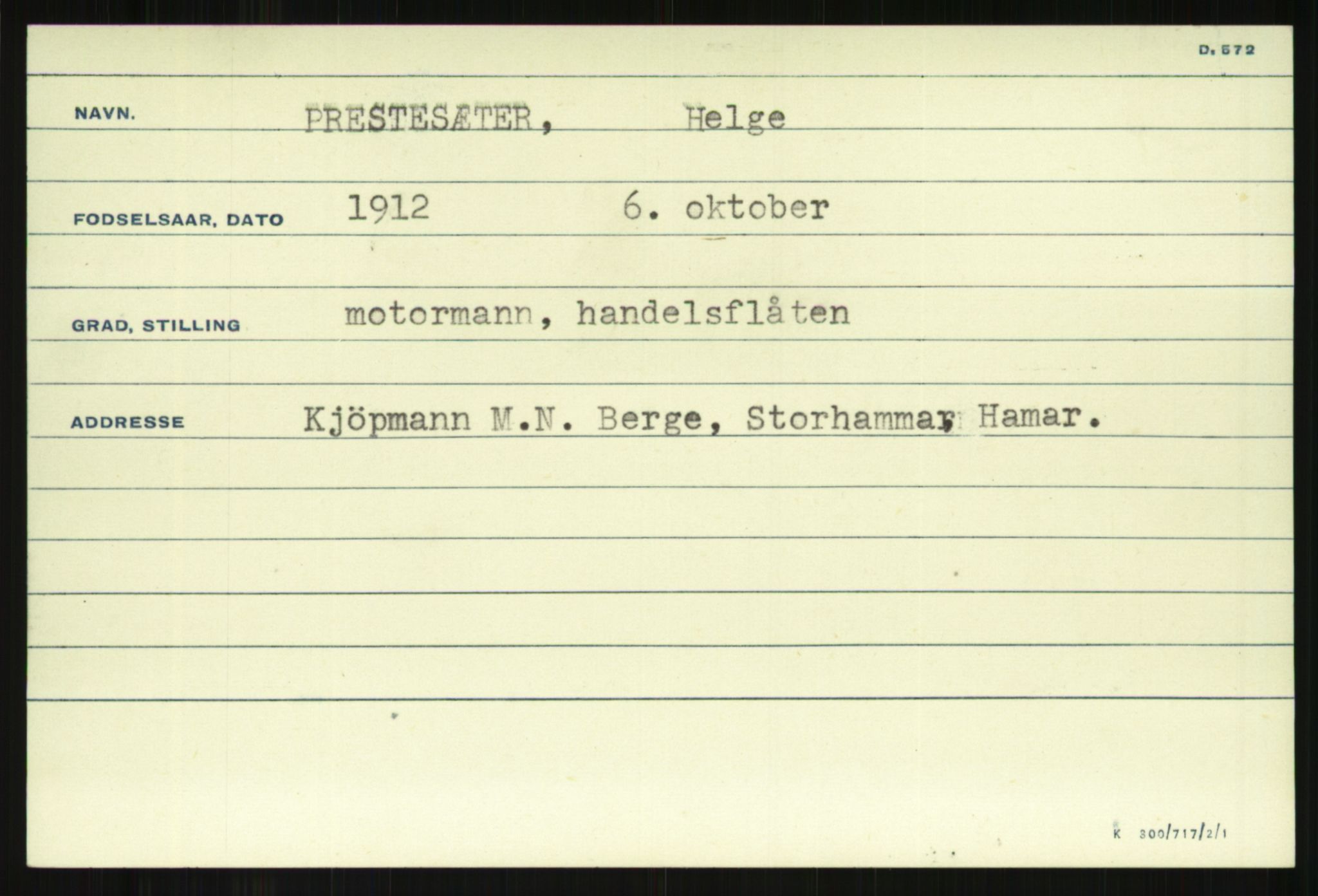 Direktoratet for sjømenn, AV/RA-S-3545/G/Gi/L0008: Kartotek over krigsdekorasjoner tildelt nordmenn under krigen, 1940-1945, s. 987