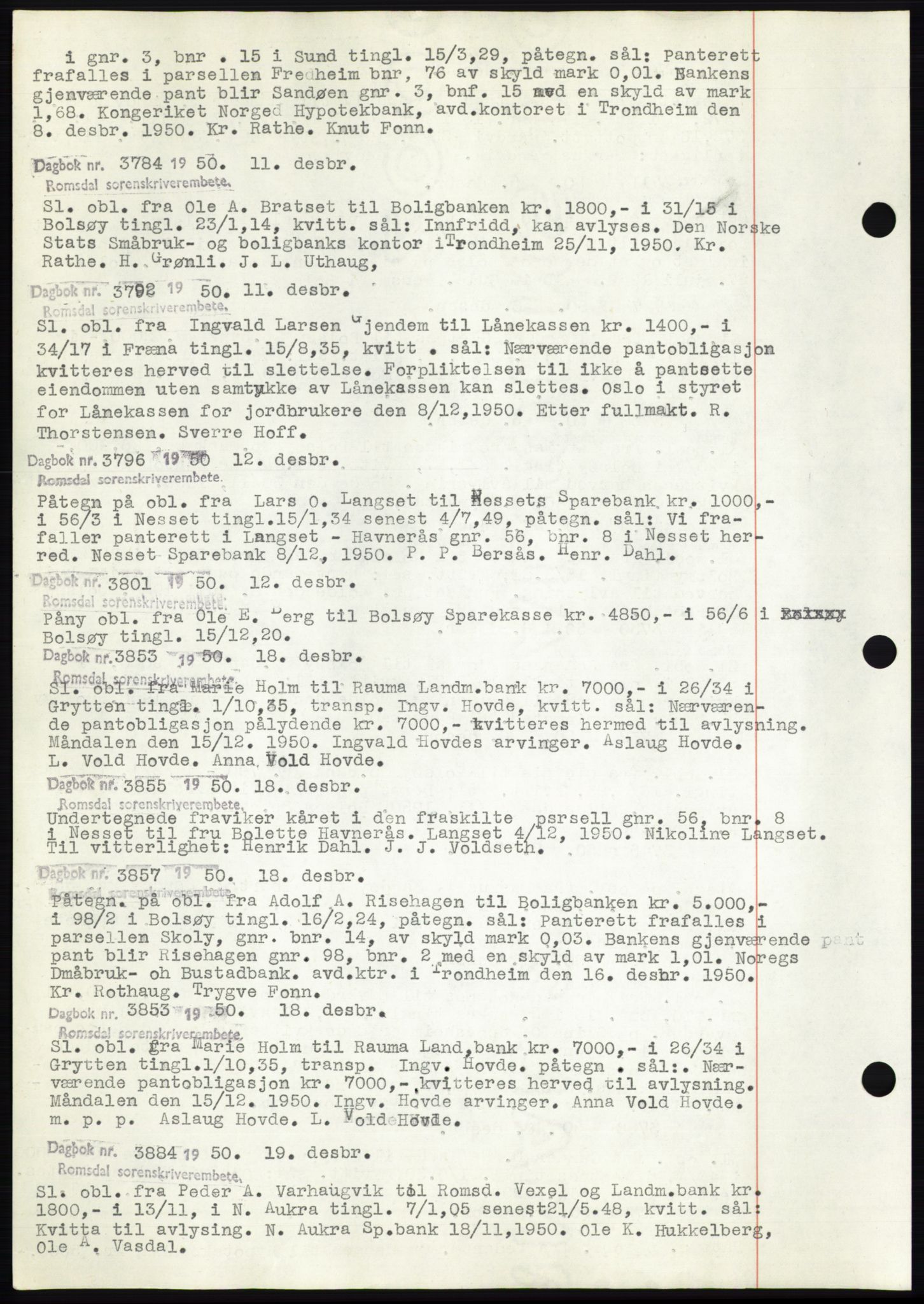 Romsdal sorenskriveri, SAT/A-4149/1/2/2C: Pantebok nr. C2, 1949-1951, Dagboknr: 3784/1950