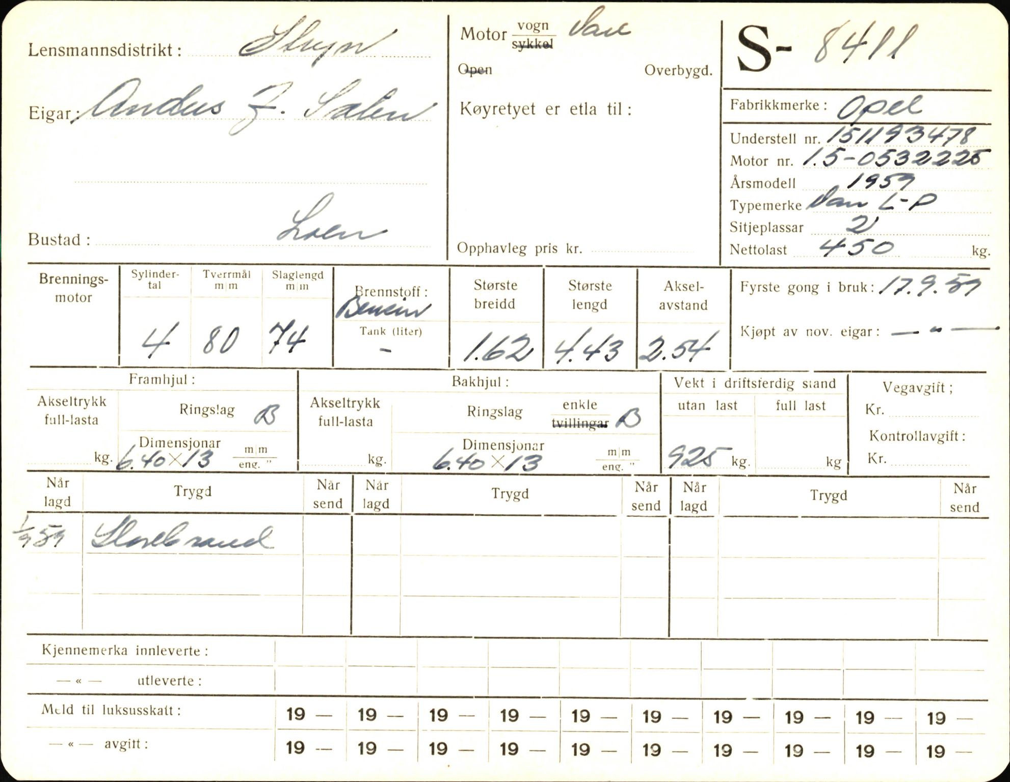 Statens vegvesen, Sogn og Fjordane vegkontor, AV/SAB-A-5301/4/F/L0006: Registerkort utmeldte Fjordane S8300-9500, 1930-1961, s. 179