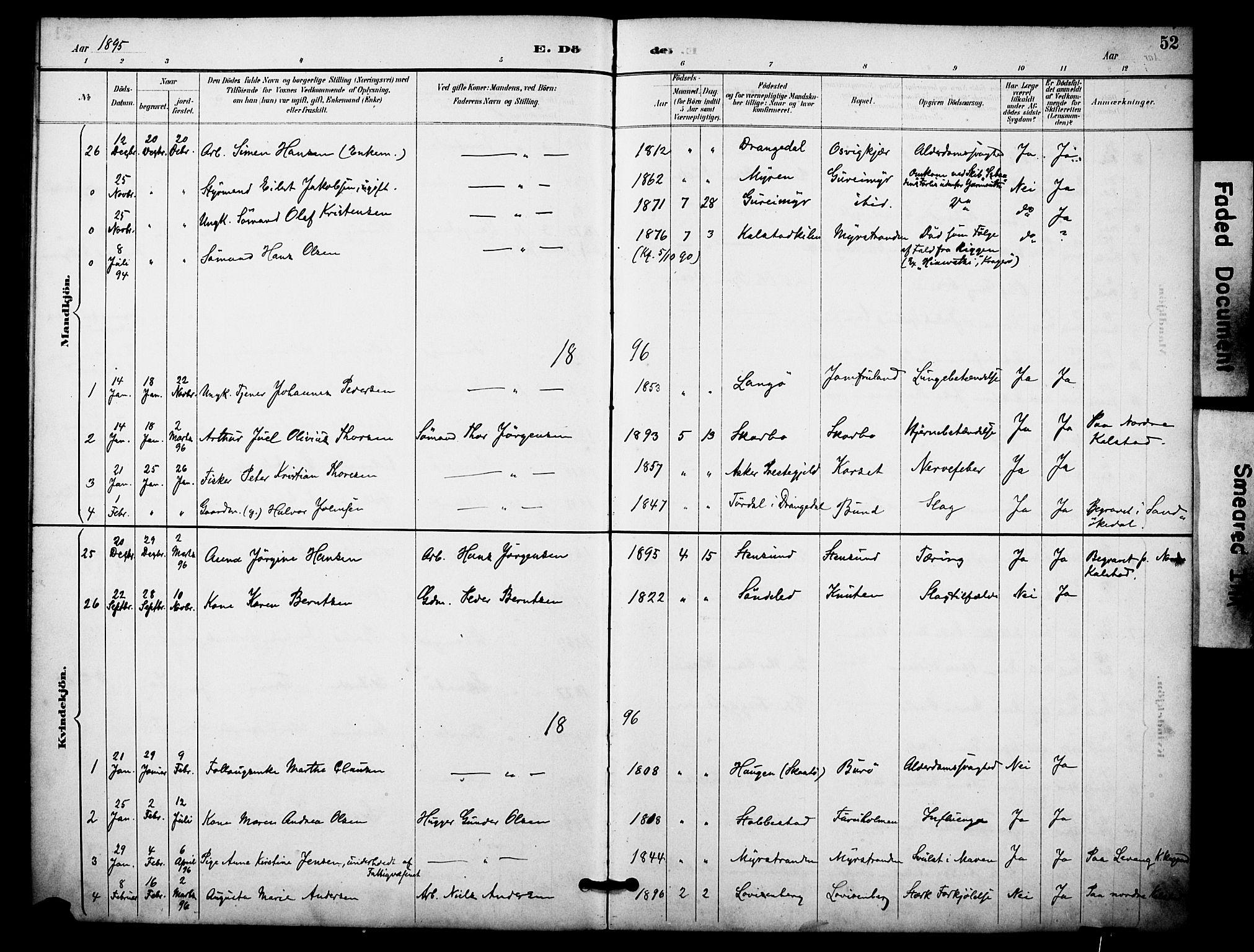 Skåtøy kirkebøker, AV/SAKO-A-304/F/Fa/L0004: Ministerialbok nr. I 4, 1884-1900, s. 52