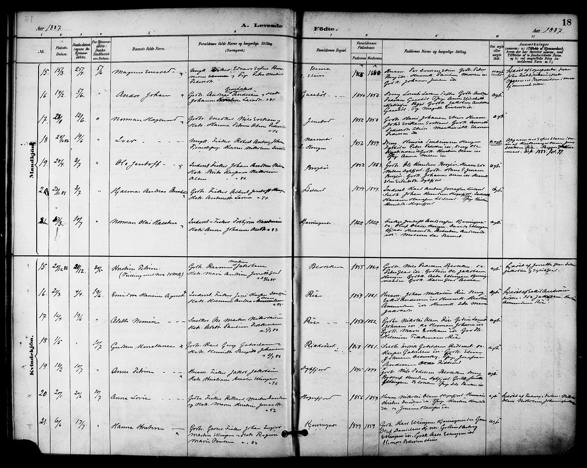 Ministerialprotokoller, klokkerbøker og fødselsregistre - Nordland, AV/SAT-A-1459/895/L1371: Ministerialbok nr. 895A06, 1885-1894, s. 18