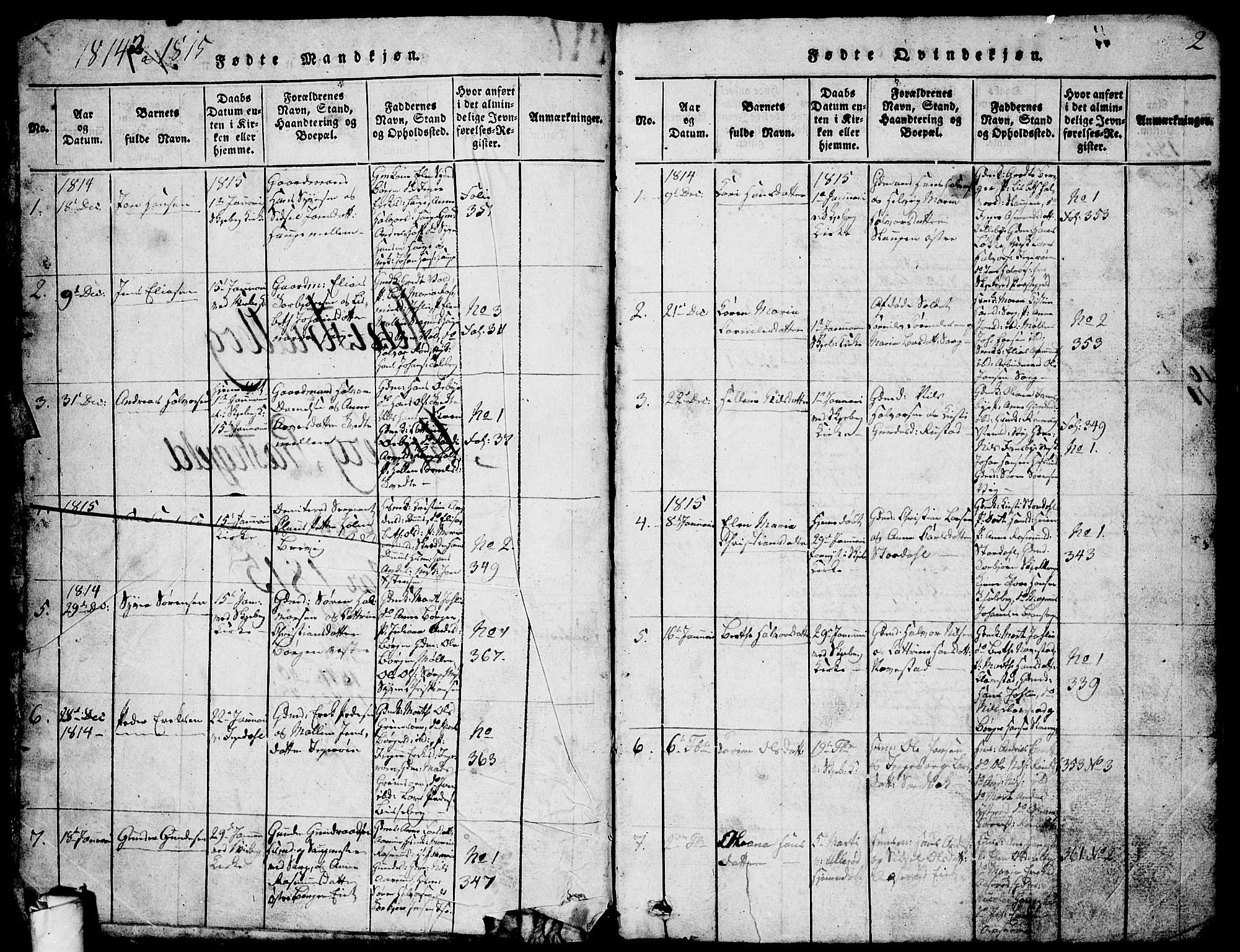 Skjeberg prestekontor Kirkebøker, AV/SAO-A-10923/G/Ga/L0001: Klokkerbok nr. I 1, 1815-1830, s. 2