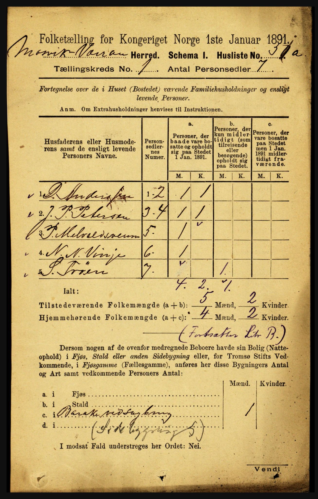 RA, Folketelling 1891 for 1723 Mosvik og Verran herred, 1891, s. 74