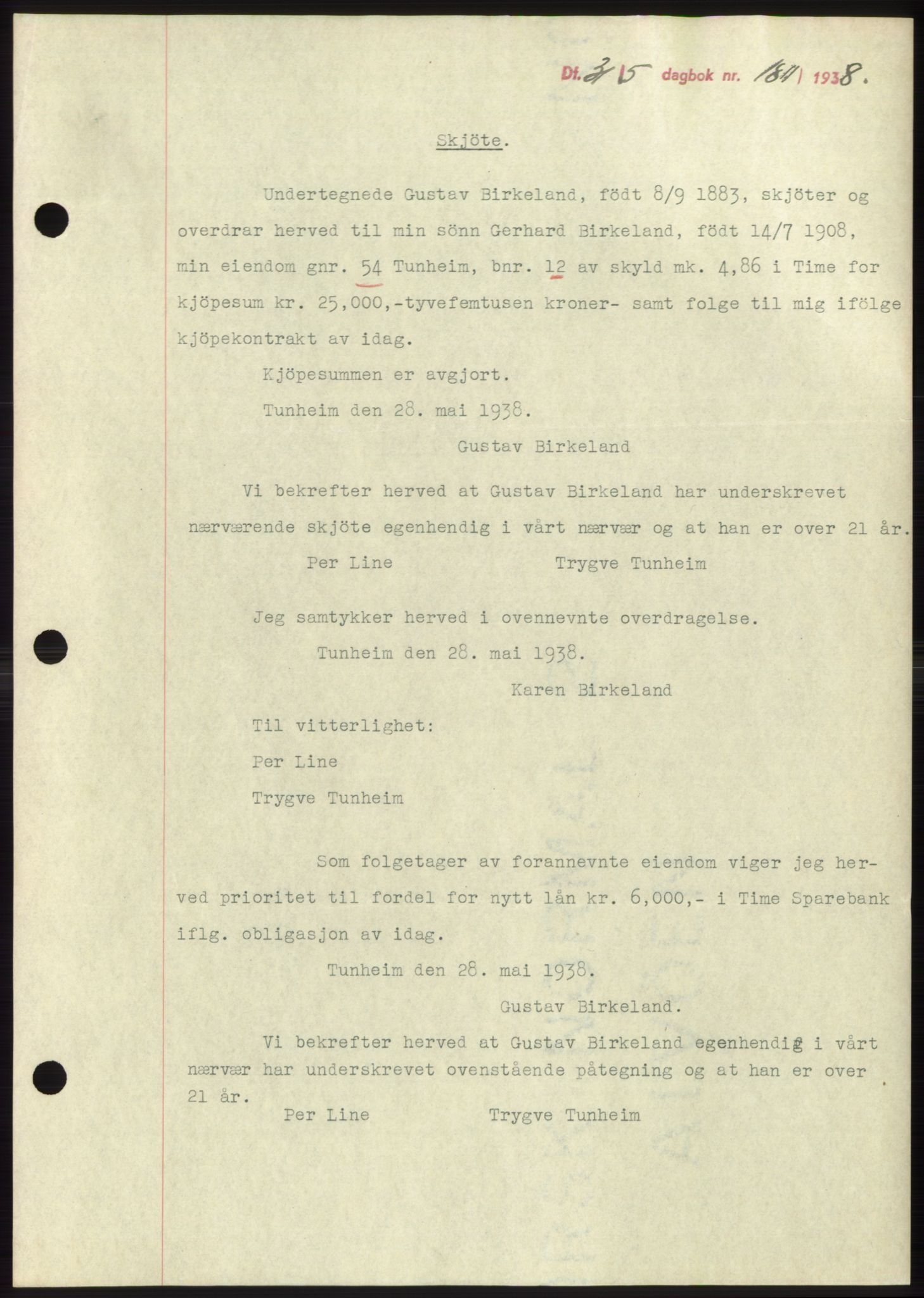 Jæren sorenskriveri, SAST/A-100310/03/G/Gba/L0071: Pantebok, 1938-1938, Dagboknr: 1811/1938