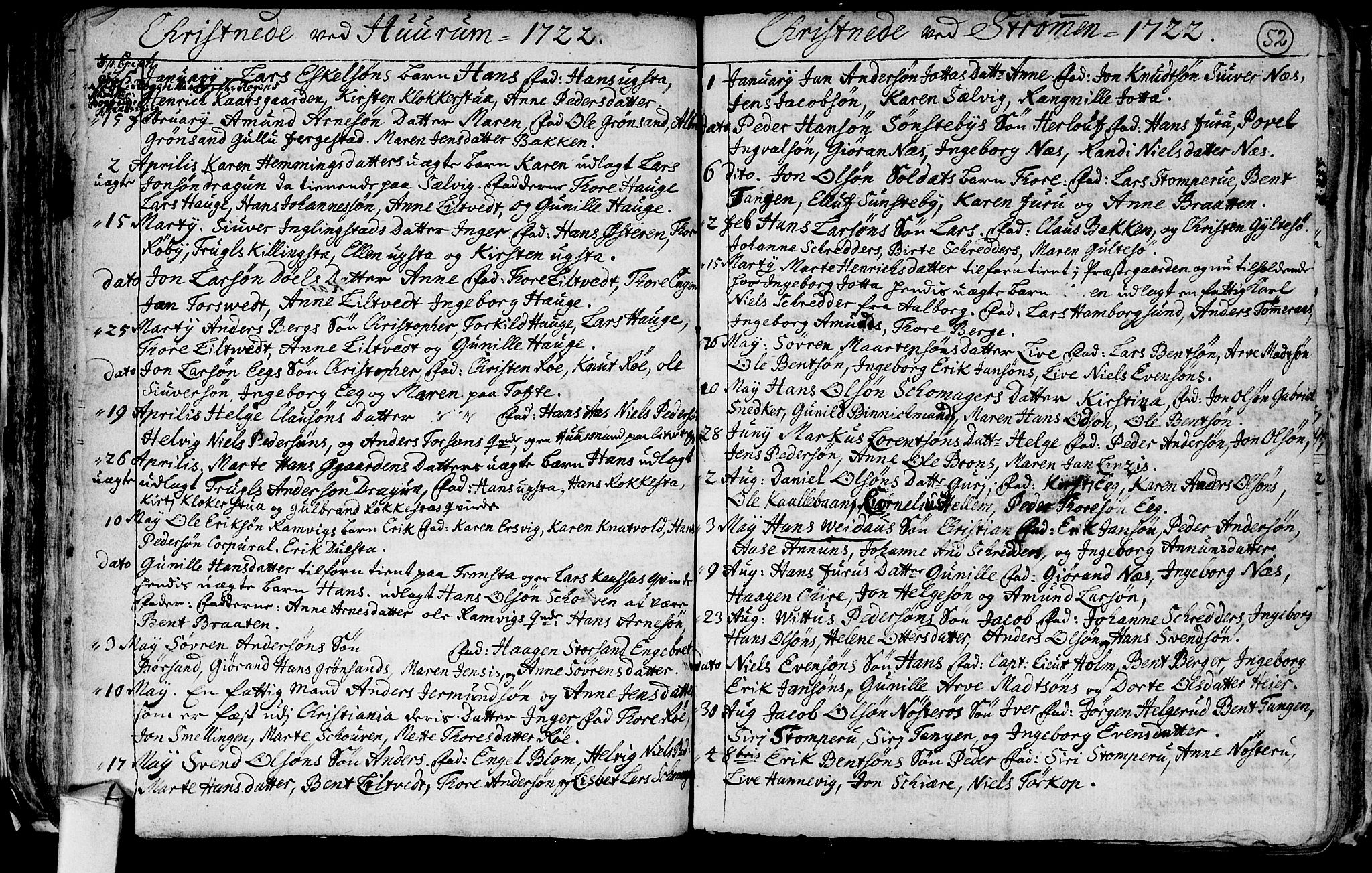 Hurum kirkebøker, SAKO/A-229/F/Fa/L0001: Ministerialbok nr. 1, 1715-1732, s. 52
