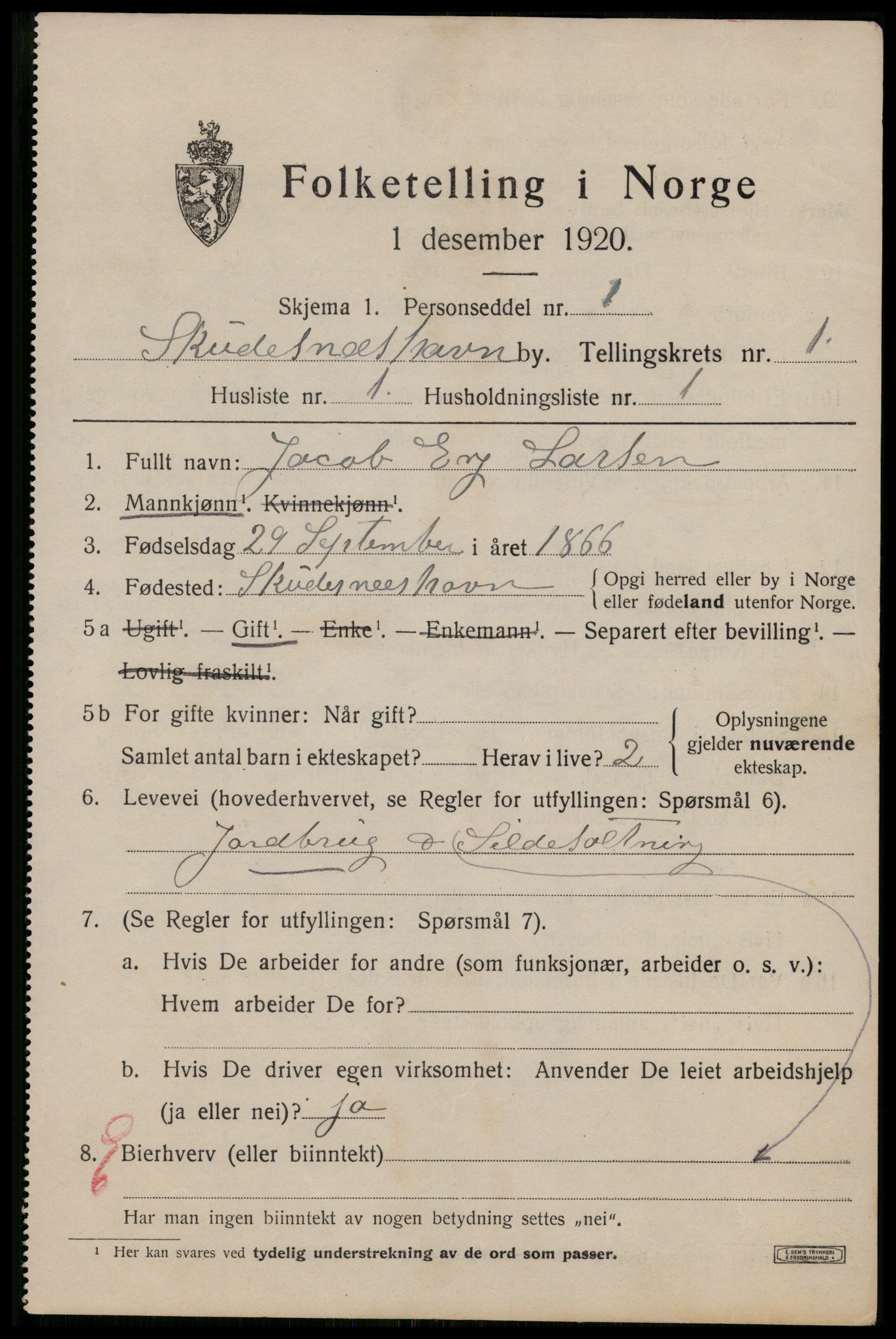 SAST, Folketelling 1920 for 1104 Skudeneshavn ladested, 1920, s. 1122