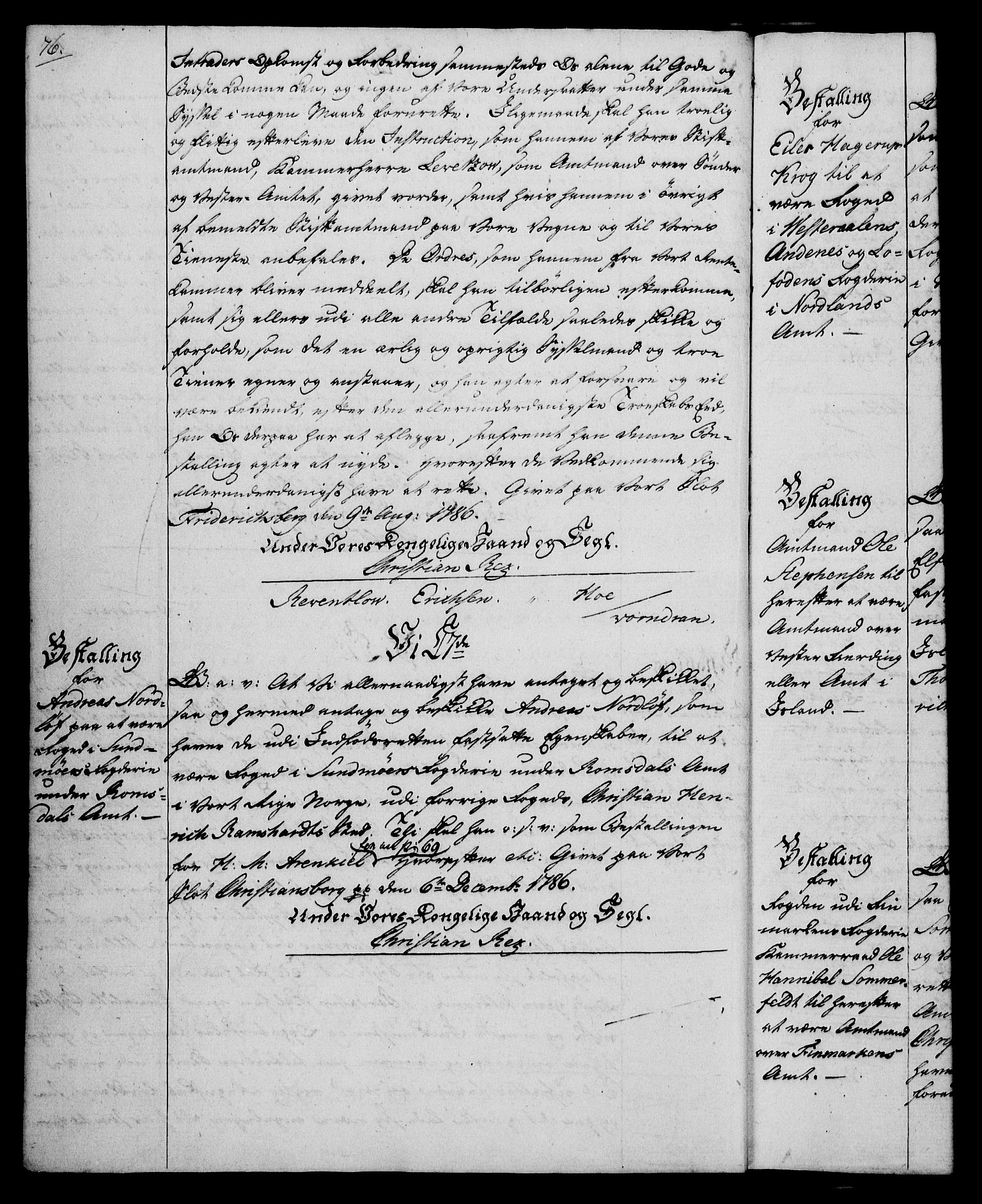 Rentekammeret, Kammerkanselliet, RA/EA-3111/G/Gg/Gge/L0006: Norsk bestallingsprotokoll med register (merket RK 53.30), 1773-1814, s. 76