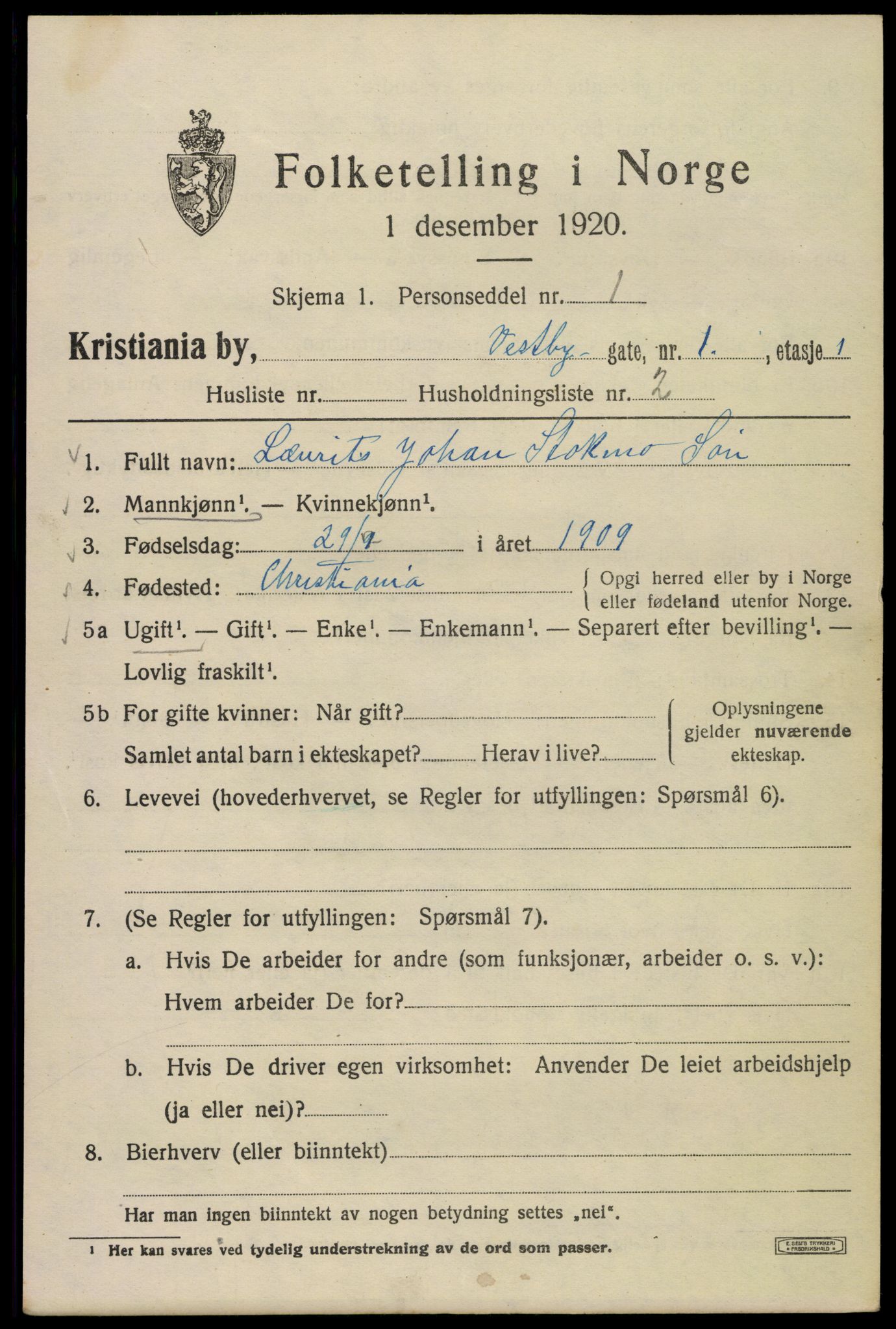 SAO, Folketelling 1920 for 0301 Kristiania kjøpstad, 1920, s. 631023