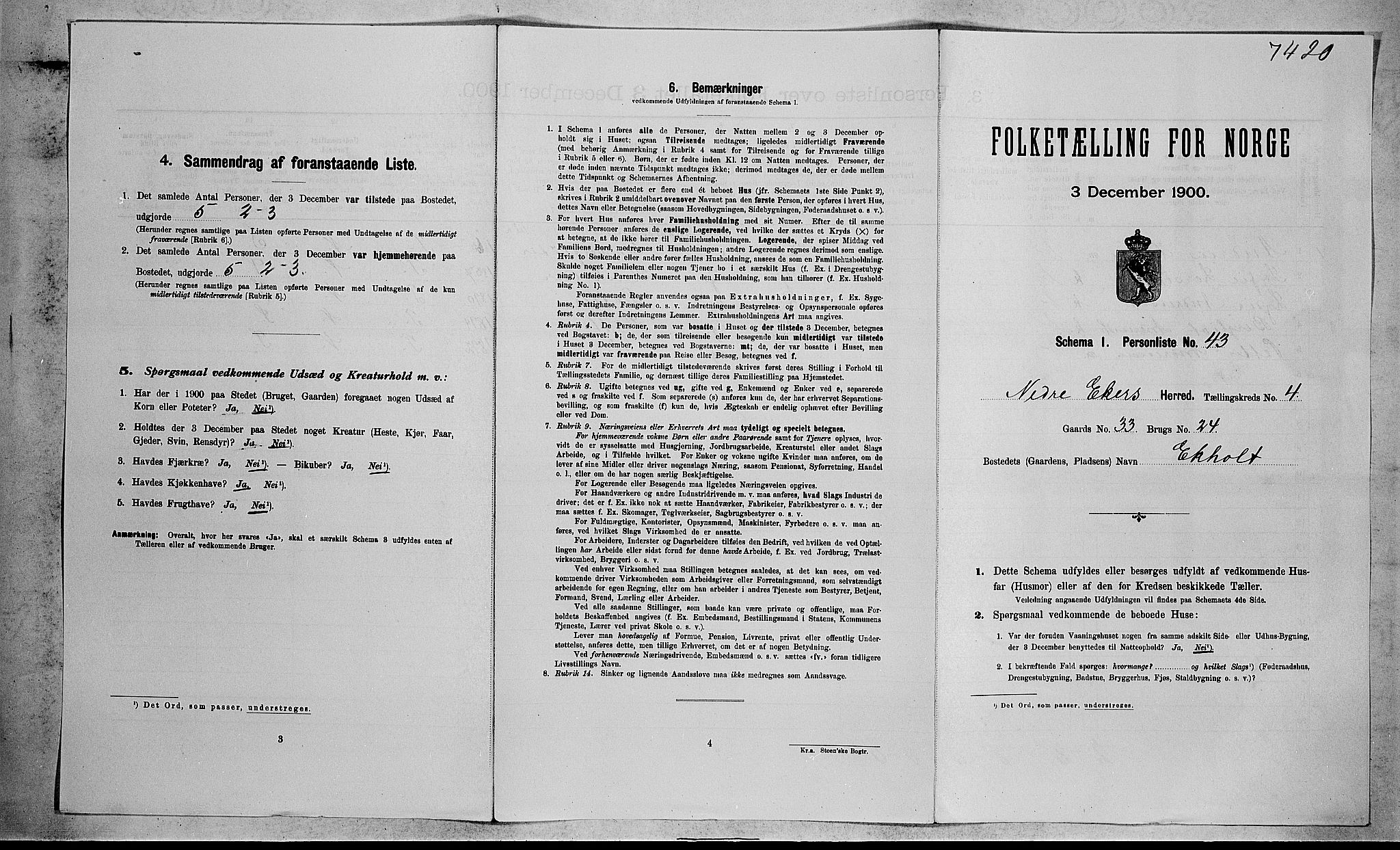 RA, Folketelling 1900 for 0625 Nedre Eiker herred, 1900, s. 543