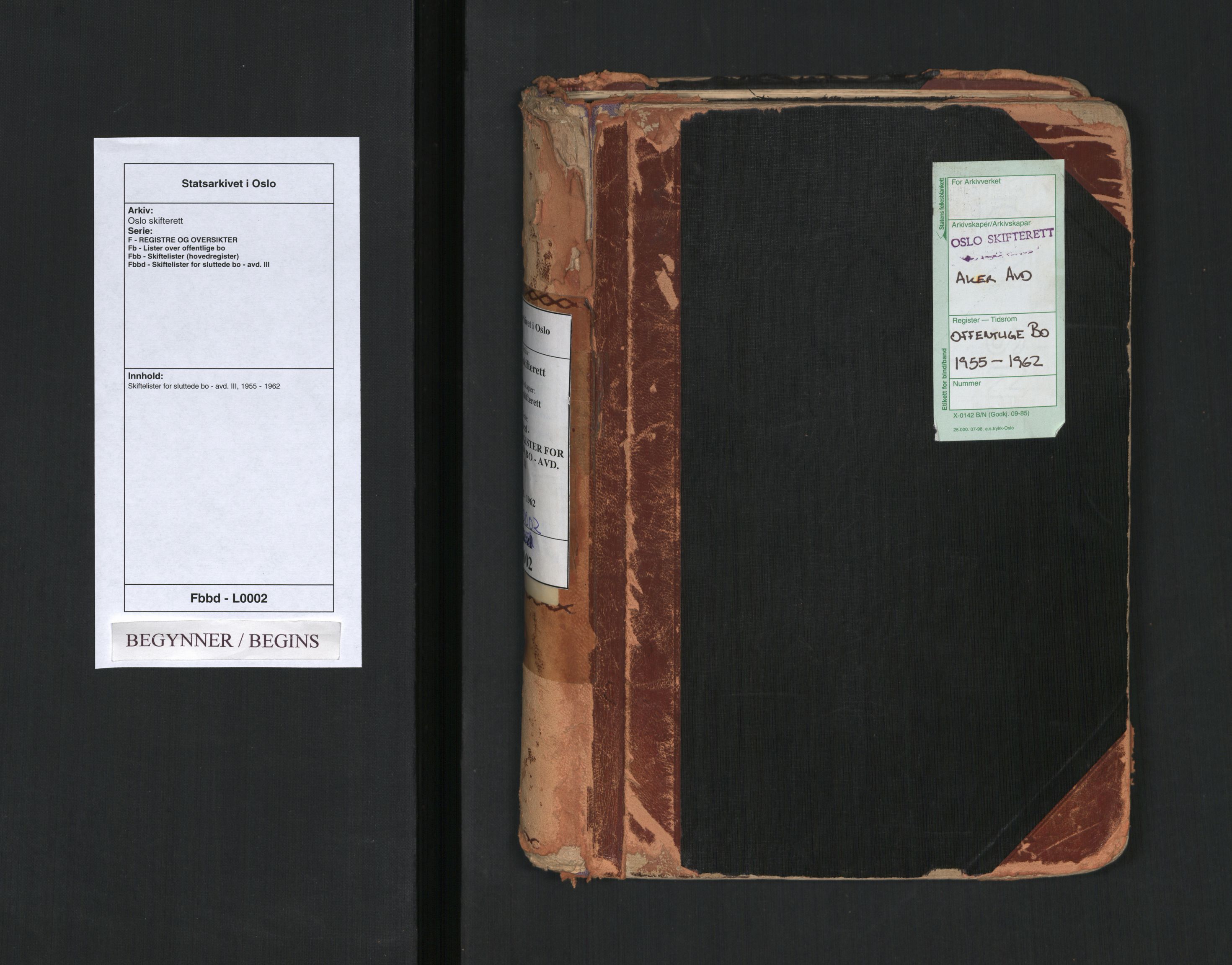 Oslo skifterett, AV/SAO-A-10383/F/Fb/Fbb/Fbbd/L0002: Skiftelister for sluttede bo - avd. III, 1955-1962