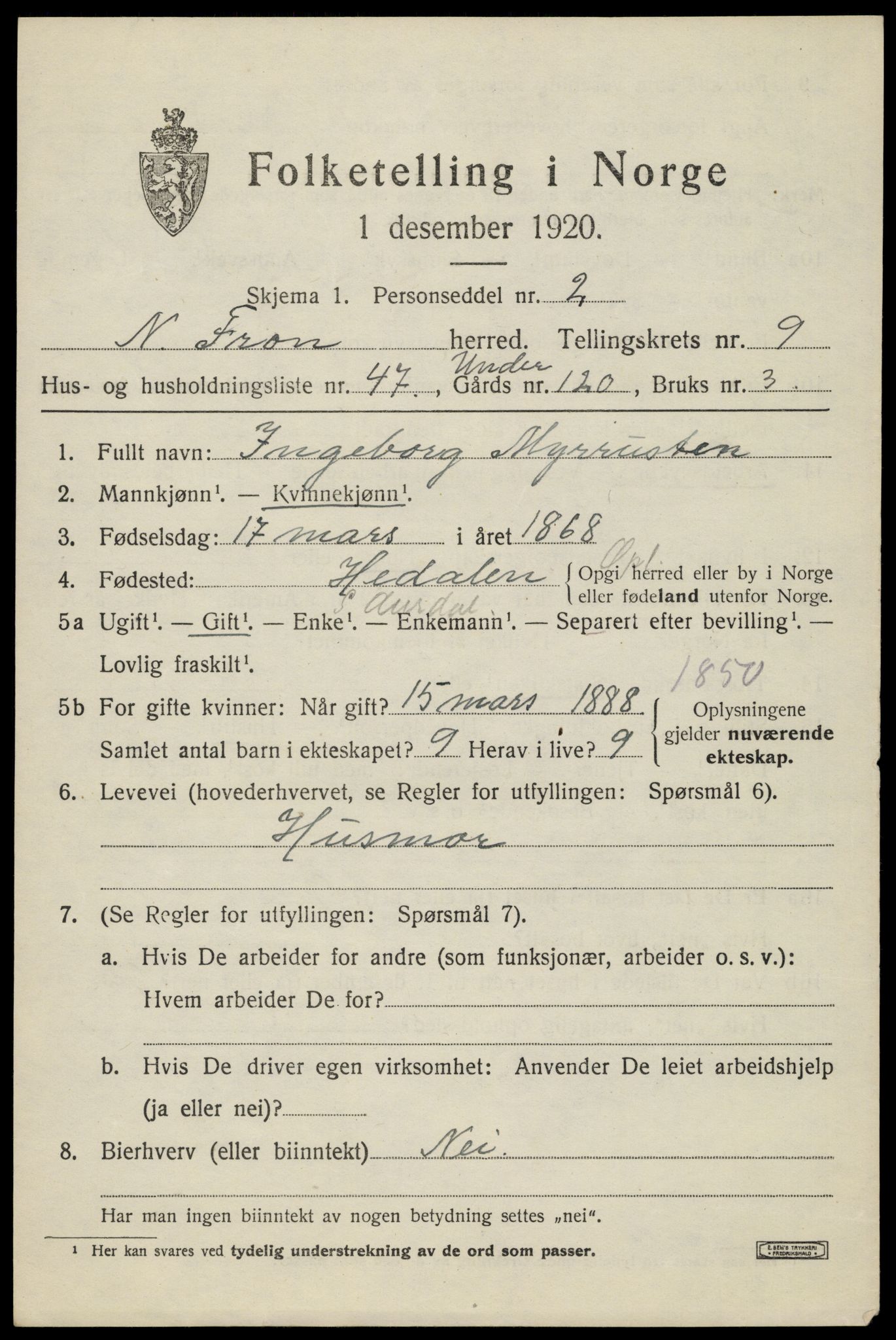 SAH, Folketelling 1920 for 0518 Nord-Fron herred, 1920, s. 7948