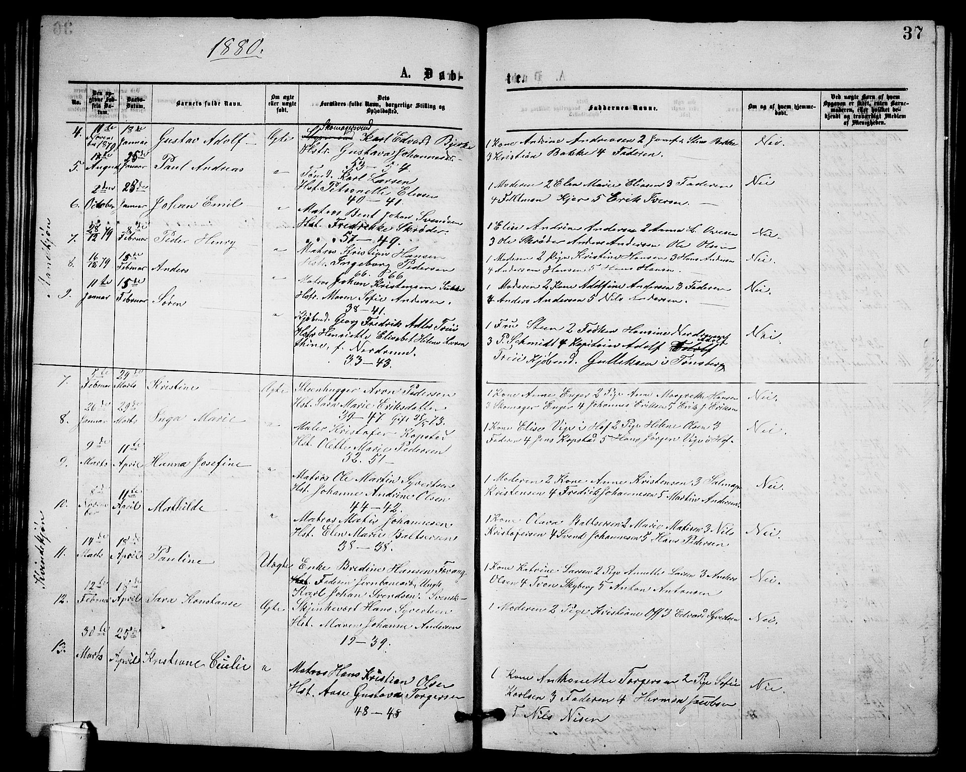 Holmestrand kirkebøker, AV/SAKO-A-346/G/Ga/L0004: Klokkerbok nr. 4, 1874-1888, s. 37