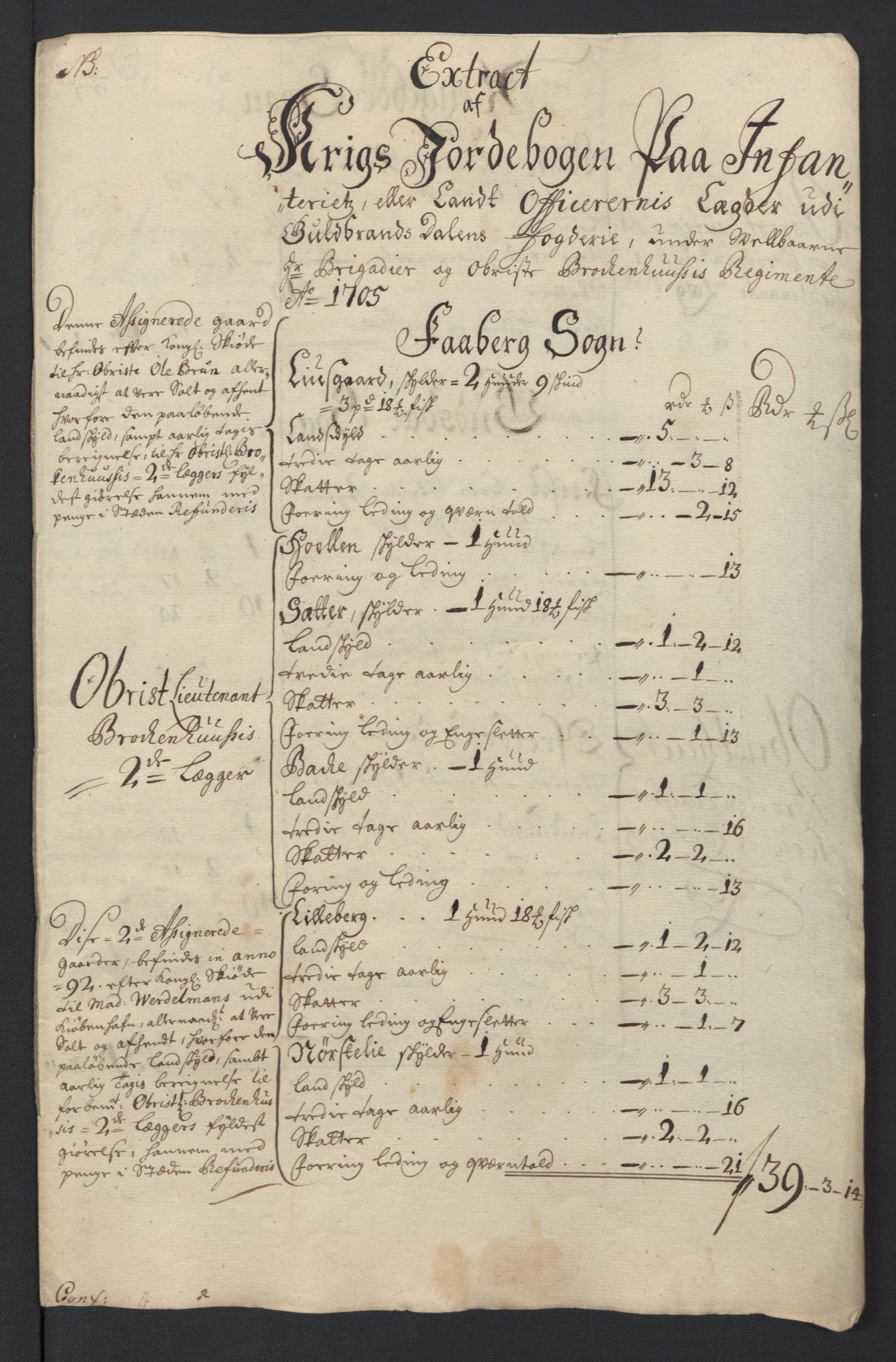 Rentekammeret inntil 1814, Reviderte regnskaper, Fogderegnskap, RA/EA-4092/R17/L1178: Fogderegnskap Gudbrandsdal, 1705-1707, s. 47