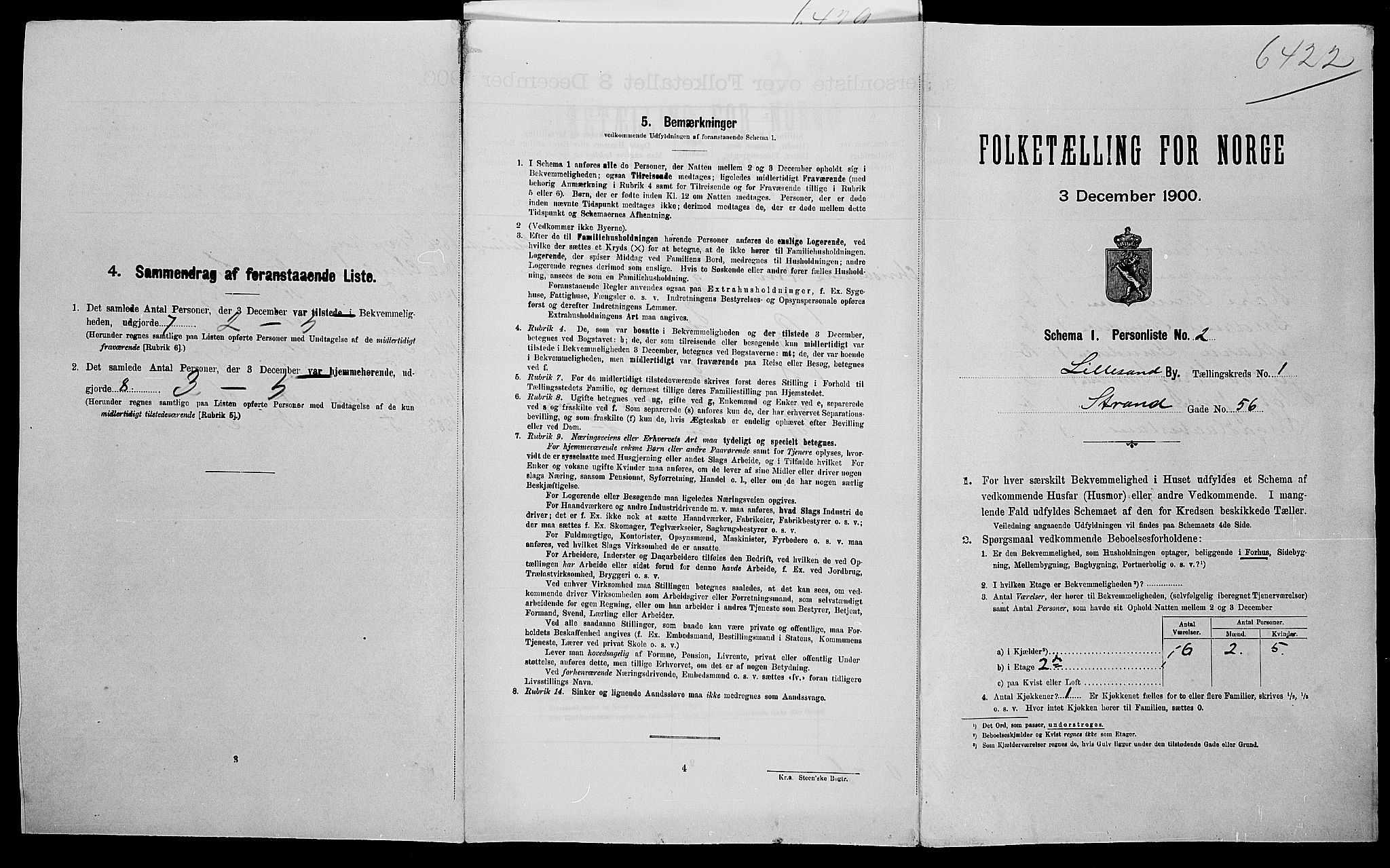 SAK, Folketelling 1900 for 0905 Lillesand ladested, 1900, s. 43