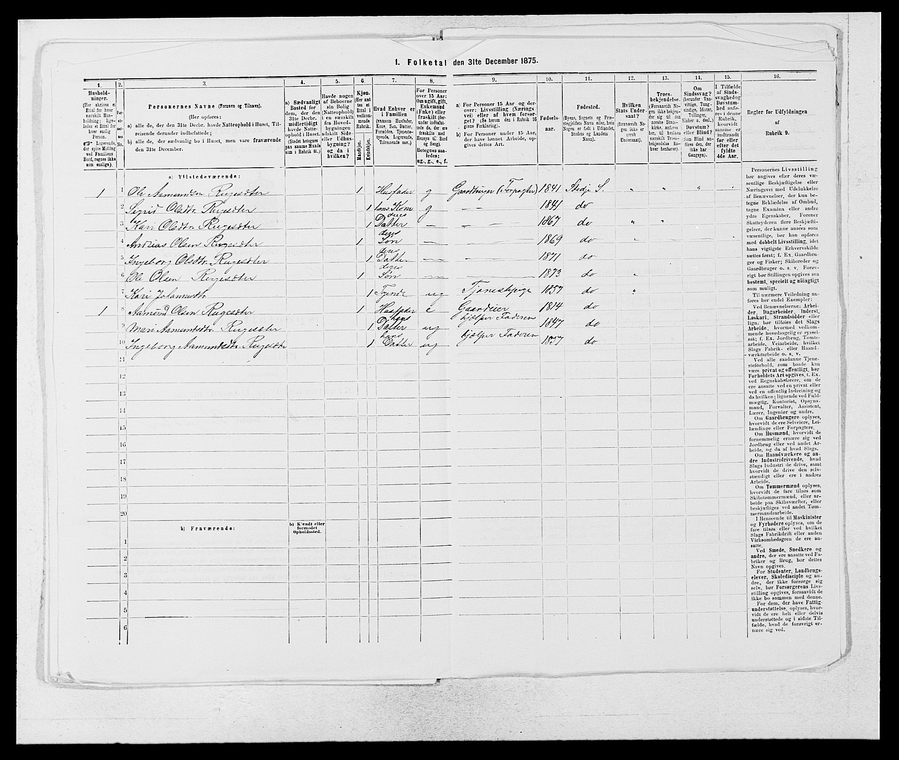 SAB, Folketelling 1875 for 1420P Sogndal prestegjeld, 1875, s. 971