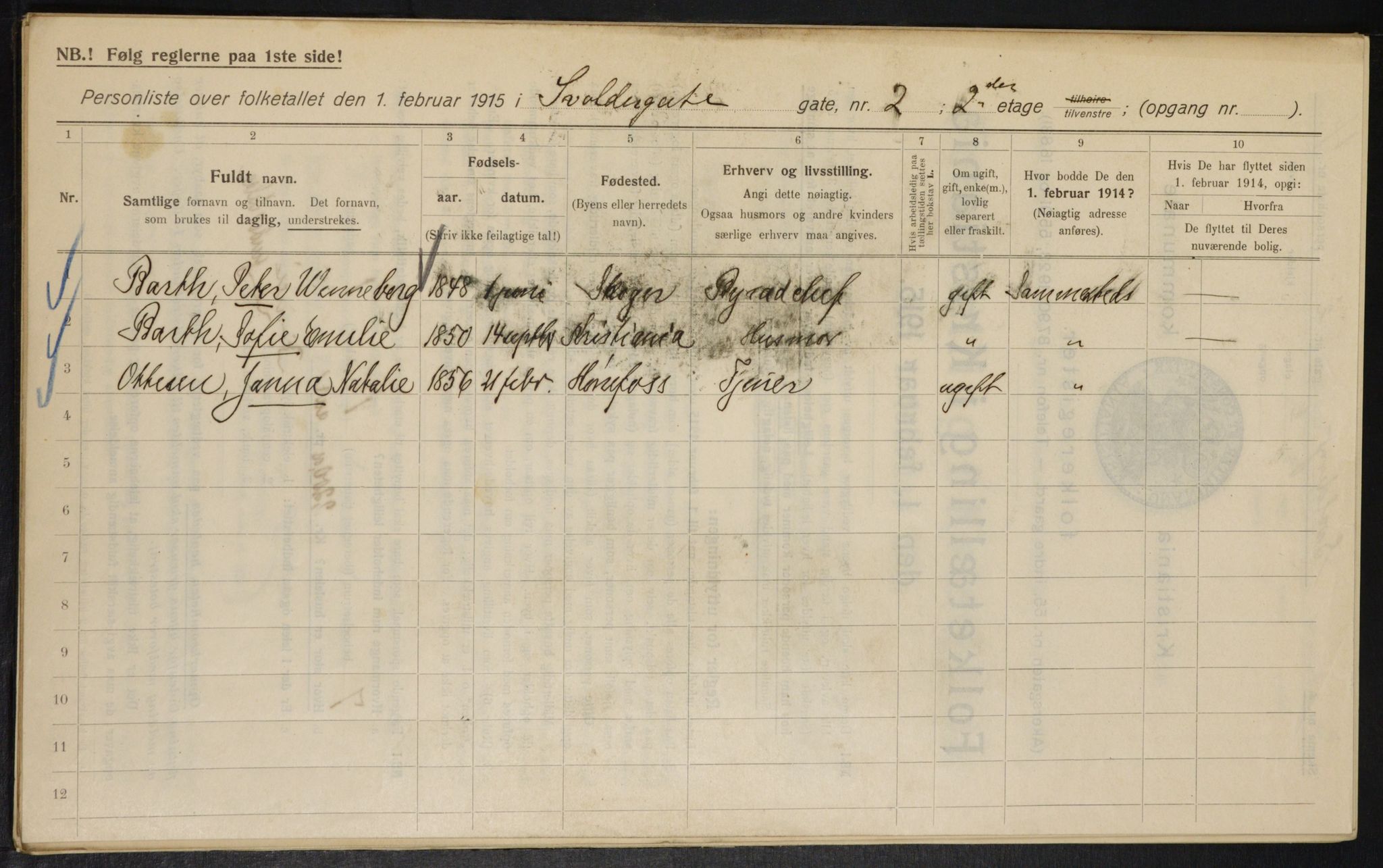 OBA, Kommunal folketelling 1.2.1915 for Kristiania, 1915, s. 106490