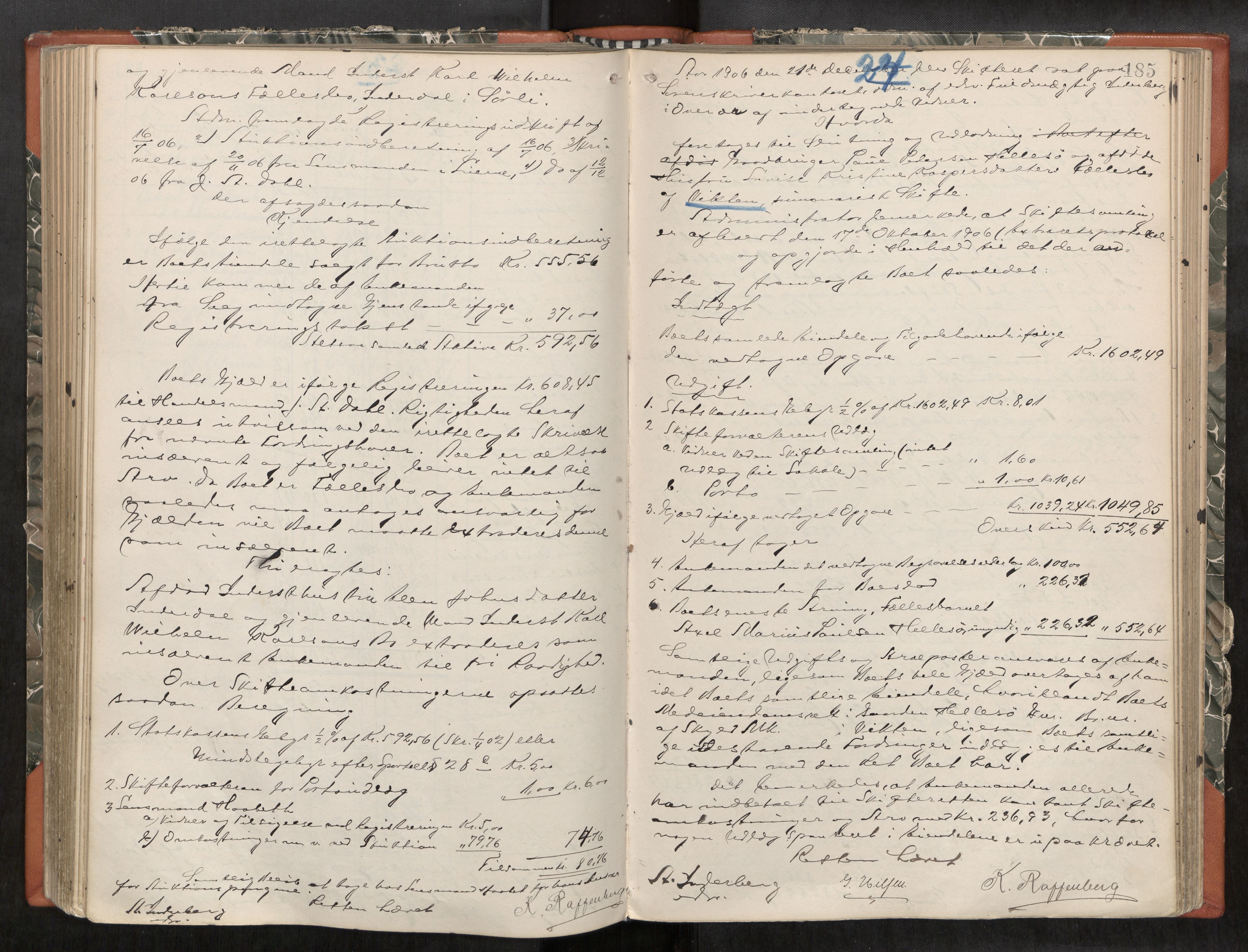 Namdal sorenskriveri, AV/SAT-A-4133/1/3/3A/L0047: Skifteprotokoll nr. 9, 1900-1909, s. 185