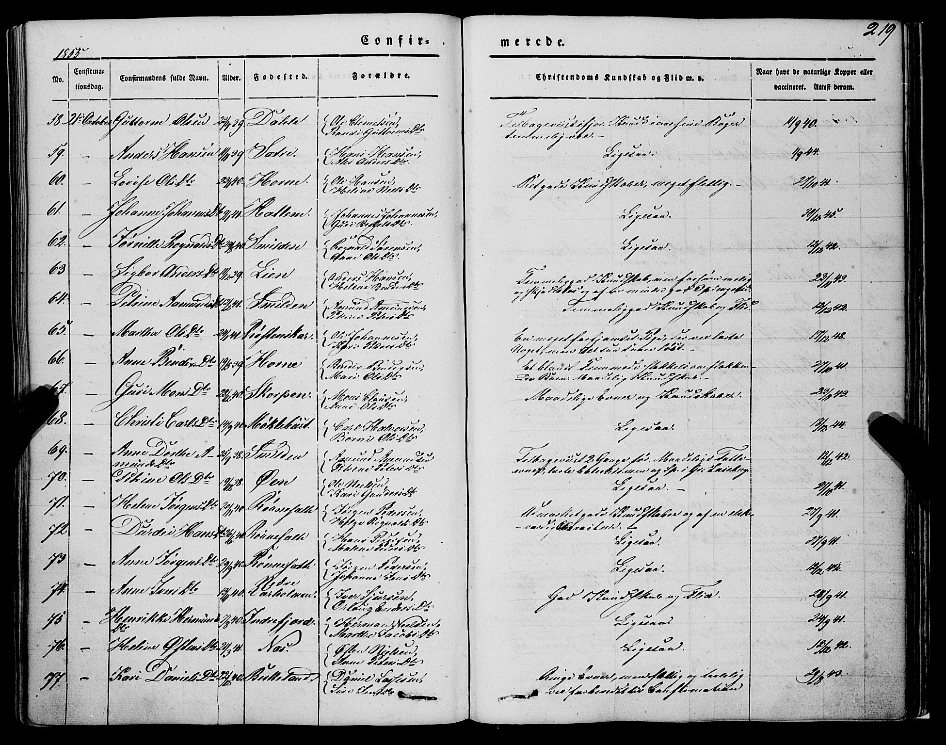 Askvoll sokneprestembete, AV/SAB-A-79501/H/Haa/Haaa/L0011/0001: Ministerialbok nr. A 11 I, 1845-1864, s. 219