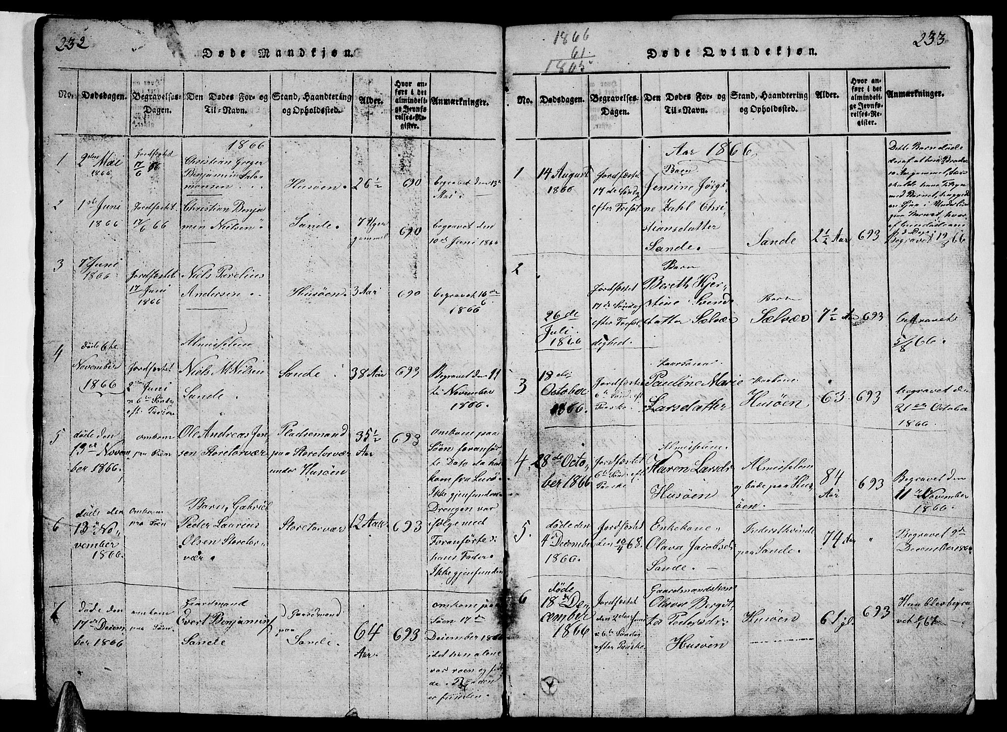 Ministerialprotokoller, klokkerbøker og fødselsregistre - Nordland, AV/SAT-A-1459/840/L0581: Klokkerbok nr. 840C01, 1820-1873, s. 232-233
