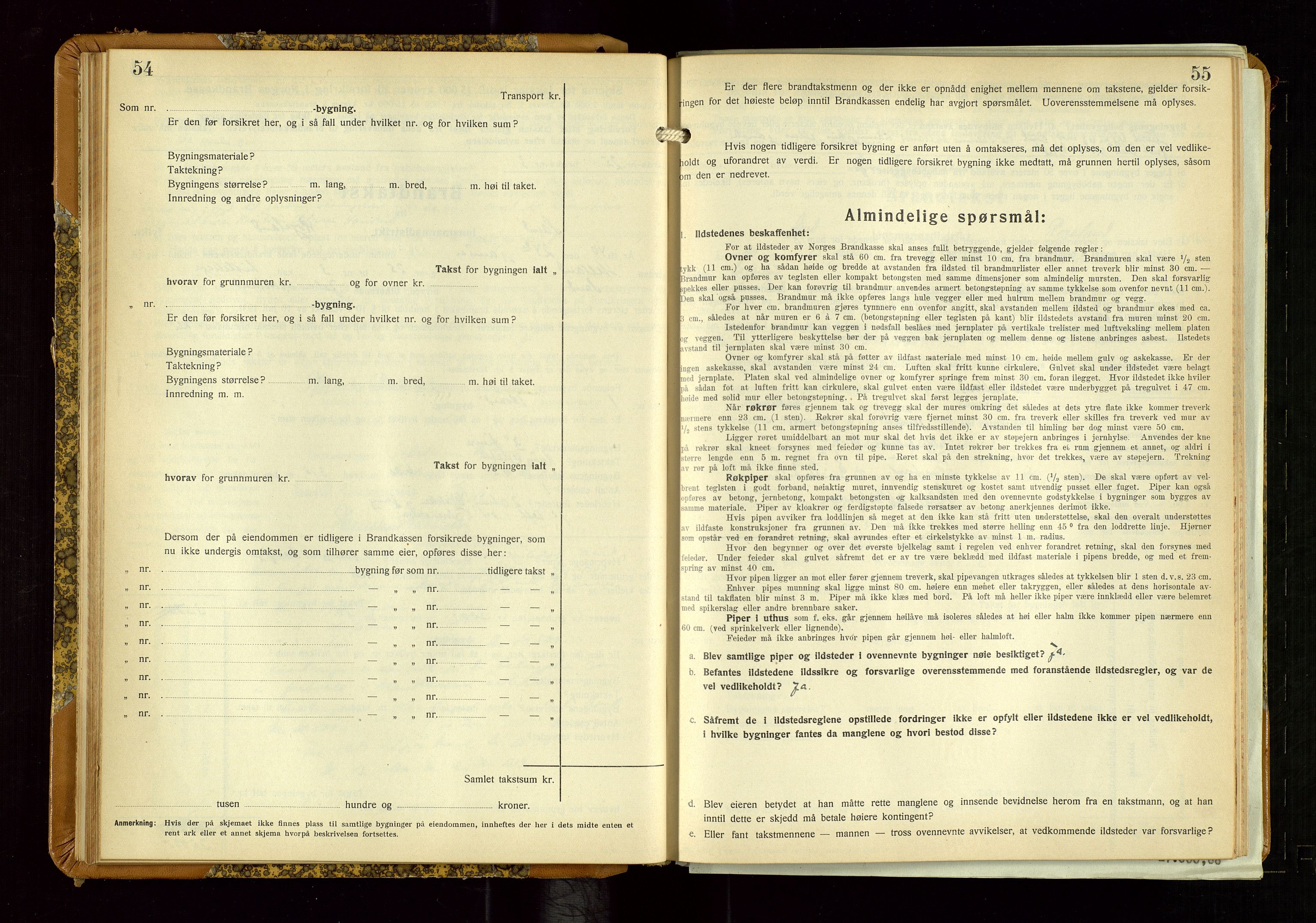 Sand lensmannskontor, AV/SAST-A-100415/Goc/L0002: "Brandtaxationsprotokol", 1936-1952, s. 54-55