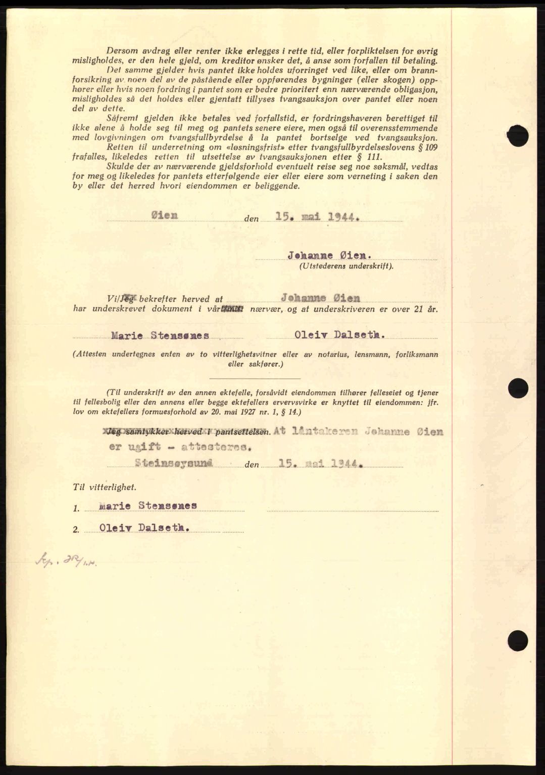 Nordmøre sorenskriveri, AV/SAT-A-4132/1/2/2Ca: Pantebok nr. B91, 1943-1944, Dagboknr: 956/1944