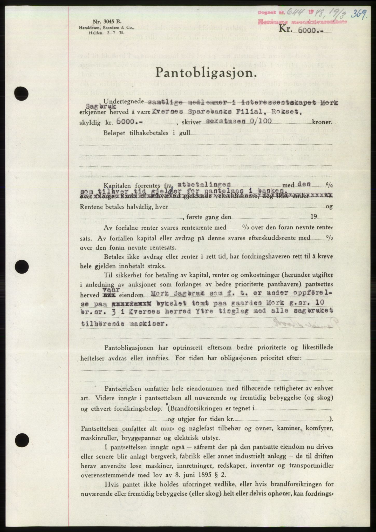 Nordmøre sorenskriveri, SAT/A-4132/1/2/2Ca: Pantebok nr. B98, 1948-1948, Dagboknr: 644/1948