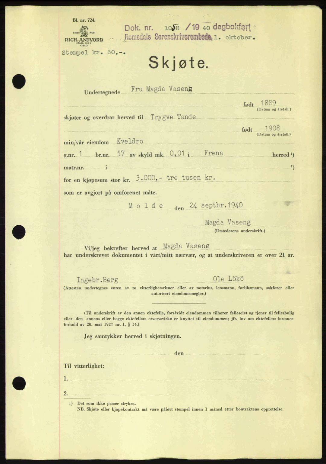 Romsdal sorenskriveri, AV/SAT-A-4149/1/2/2C: Pantebok nr. A8, 1939-1940, Dagboknr: 1058/1940