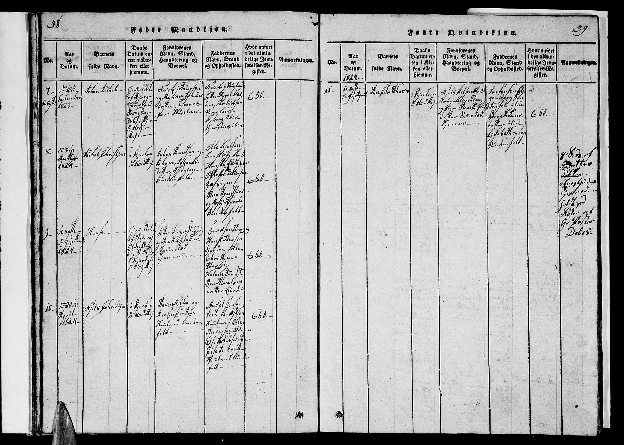 Ministerialprotokoller, klokkerbøker og fødselsregistre - Nordland, SAT/A-1459/839/L0571: Klokkerbok nr. 839C01, 1820-1840, s. 38-39