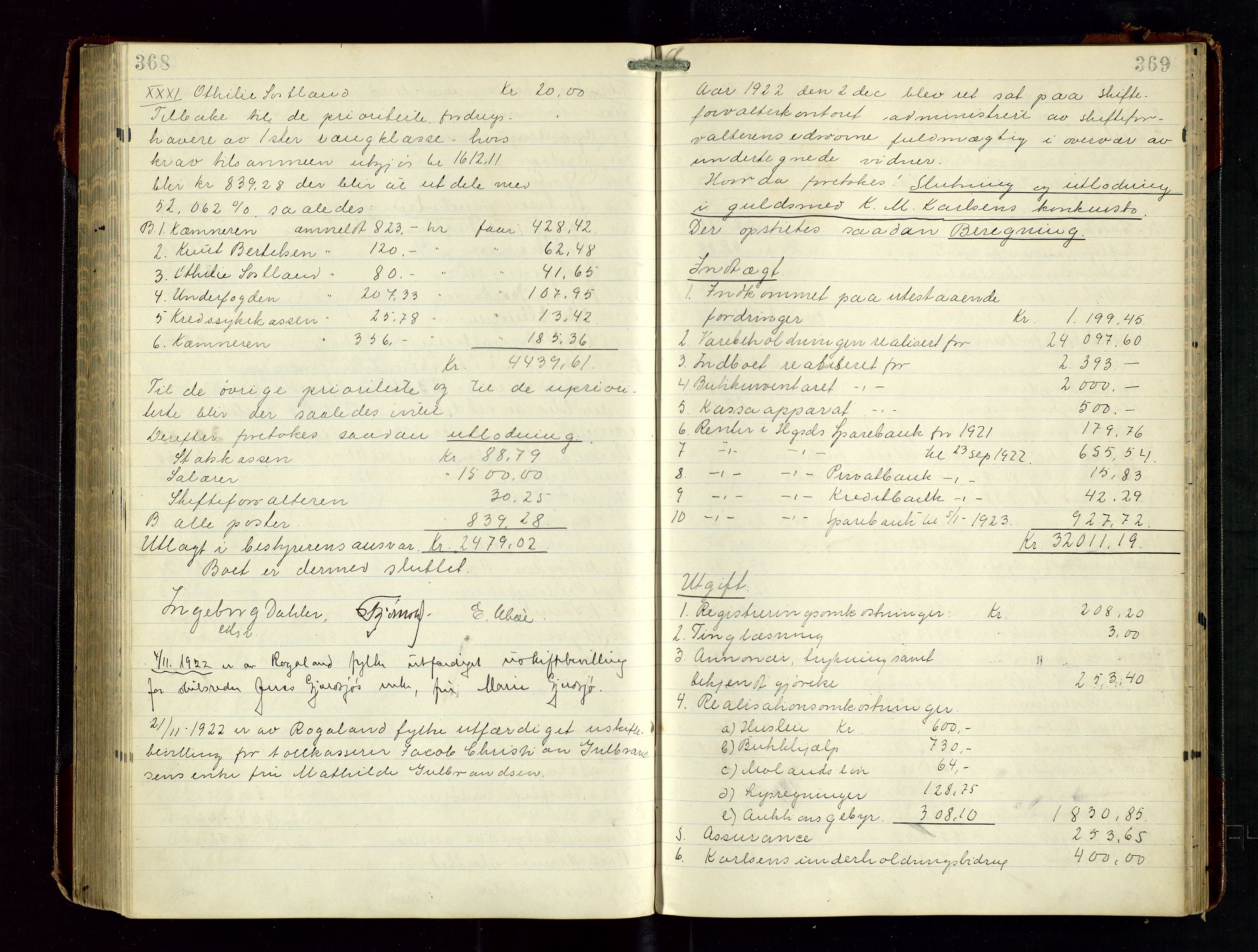 Haugesund tingrett, AV/SAST-A-101415/01/IV/IVD/L0003: Skifteutlodningsprotokoll, med register, 1915-1924, s. 368-369