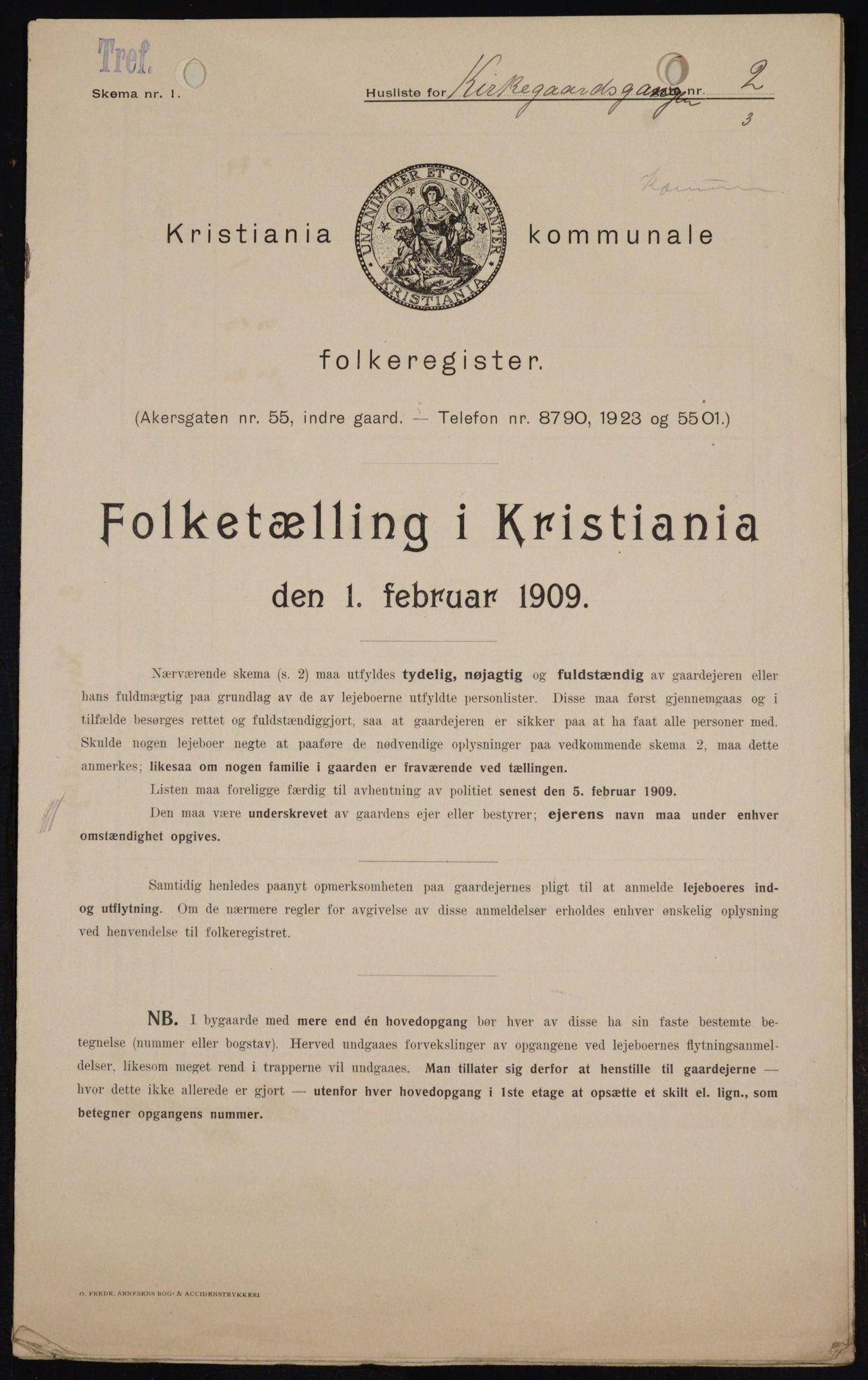 OBA, Kommunal folketelling 1.2.1909 for Kristiania kjøpstad, 1909, s. 45620