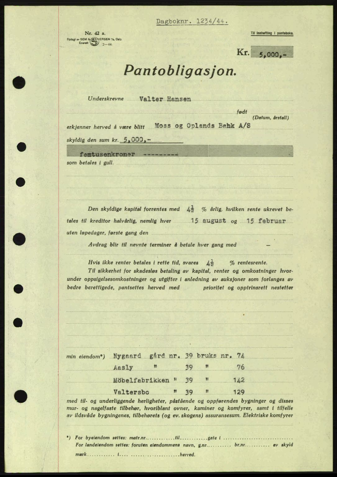 Moss sorenskriveri, SAO/A-10168: Pantebok nr. B13, 1943-1945, Dagboknr: 1234/1944