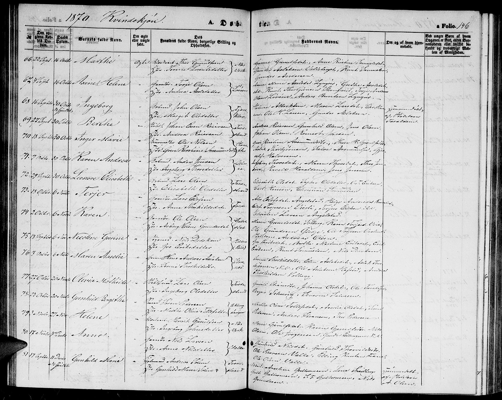 Holt sokneprestkontor, AV/SAK-1111-0021/F/Fb/L0008: Klokkerbok nr. B 8, 1858-1871, s. 146